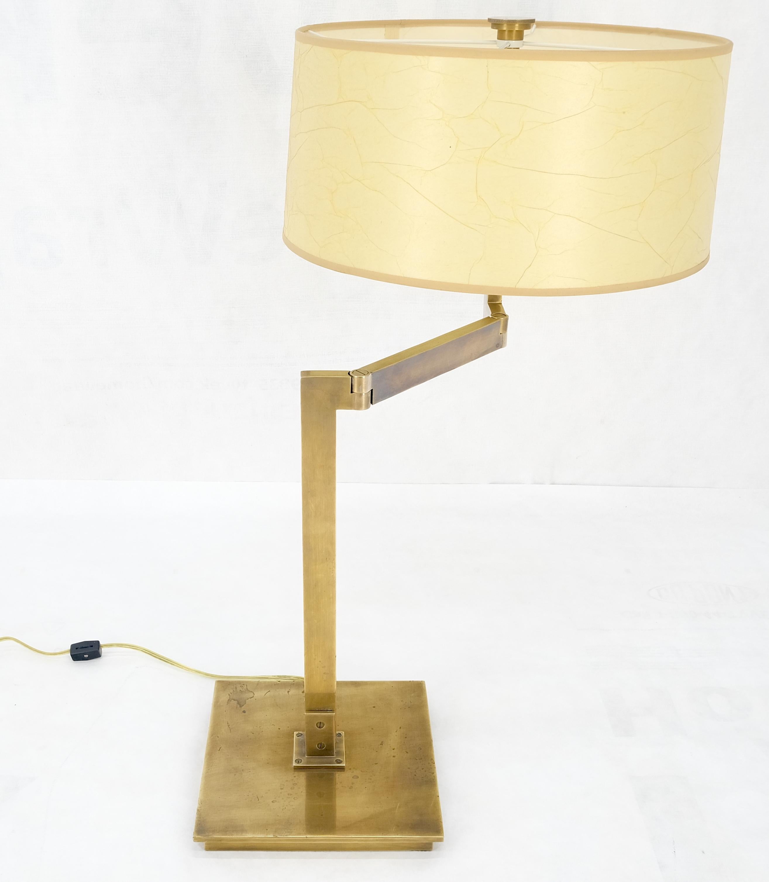 Lacquered MId Century Modern Solid Bronze or Brass Adjustable Arm Table Lamp w/ Shade MINT For Sale