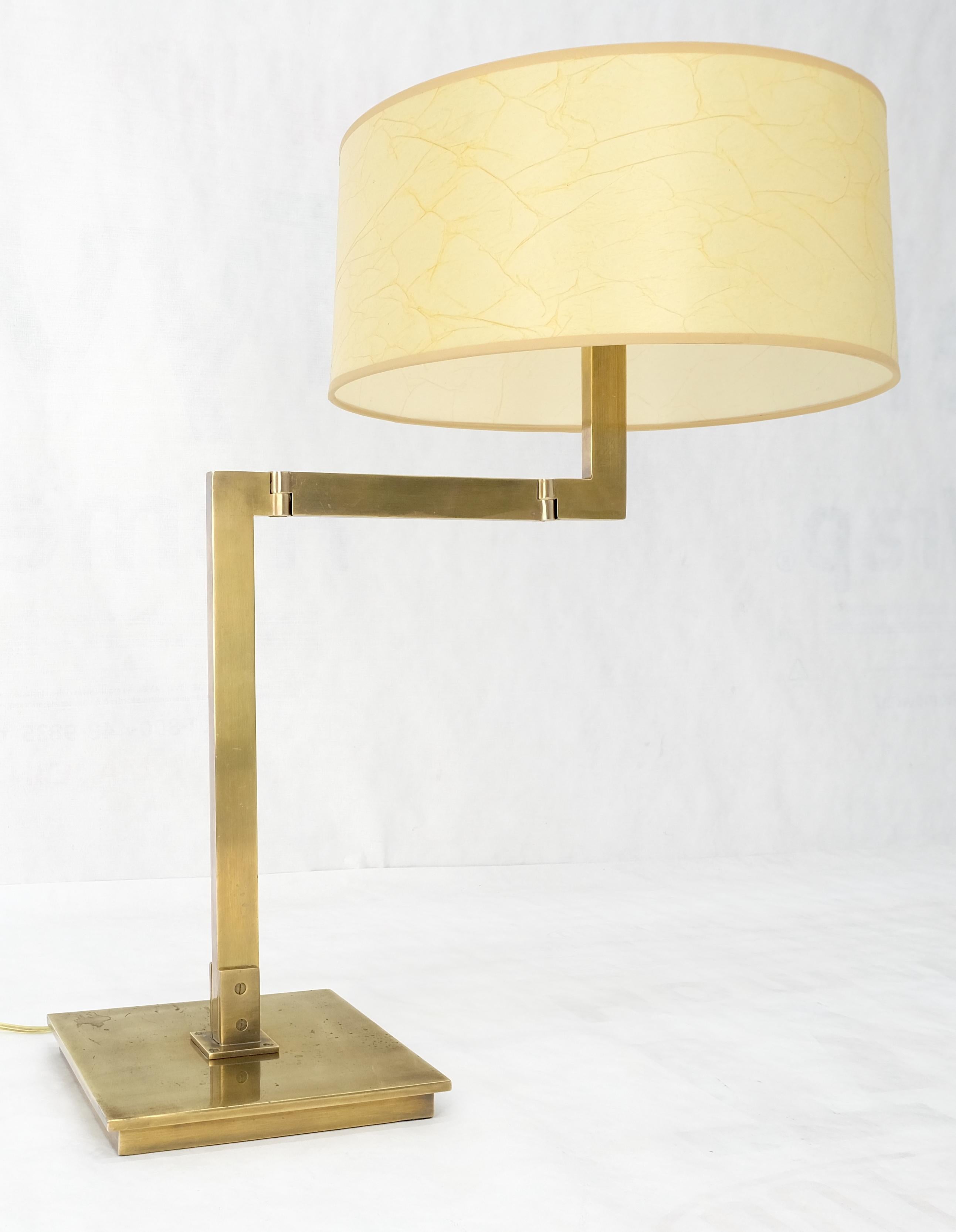 MId Century Modern Solid Bronze or Brass Adjustable Arm Table Lamp w/ Shade MINT For Sale 2