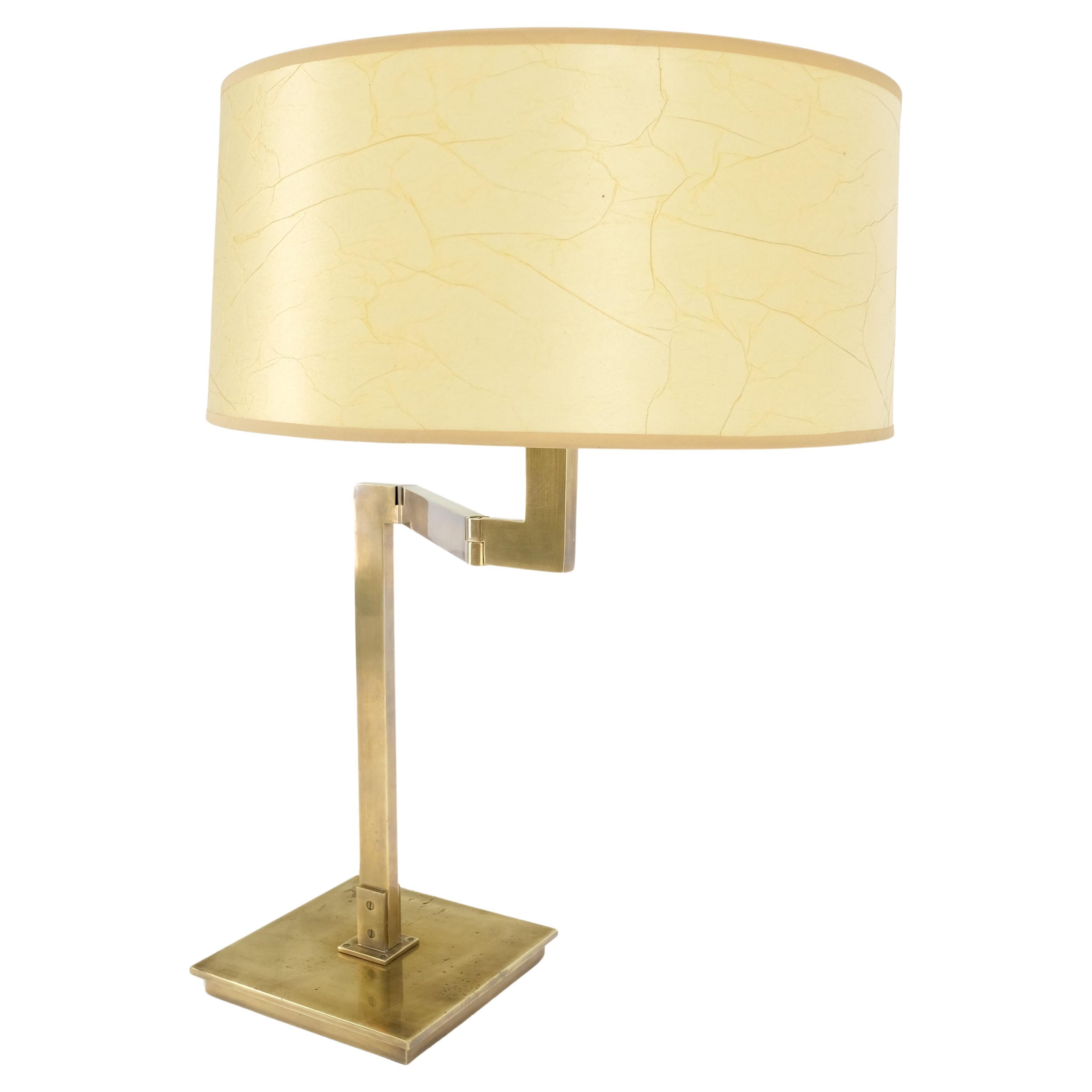 MId Century Modern Solid Bronze or Brass Adjustable Arm Table Lamp w/ Shade MINT For Sale