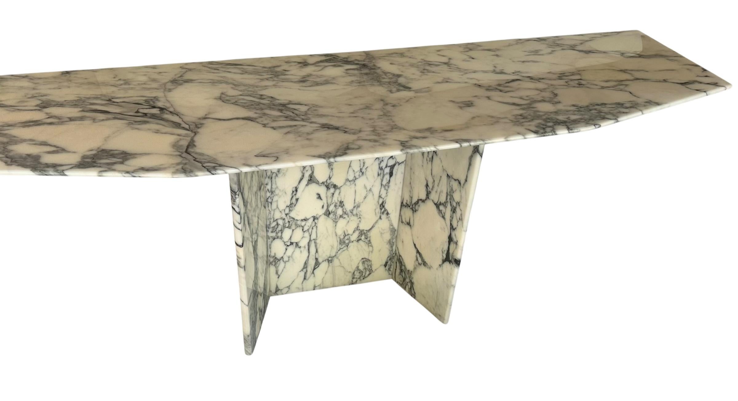 Mid Century Modern Solid Carrera Marble Sofa or Console Table.
