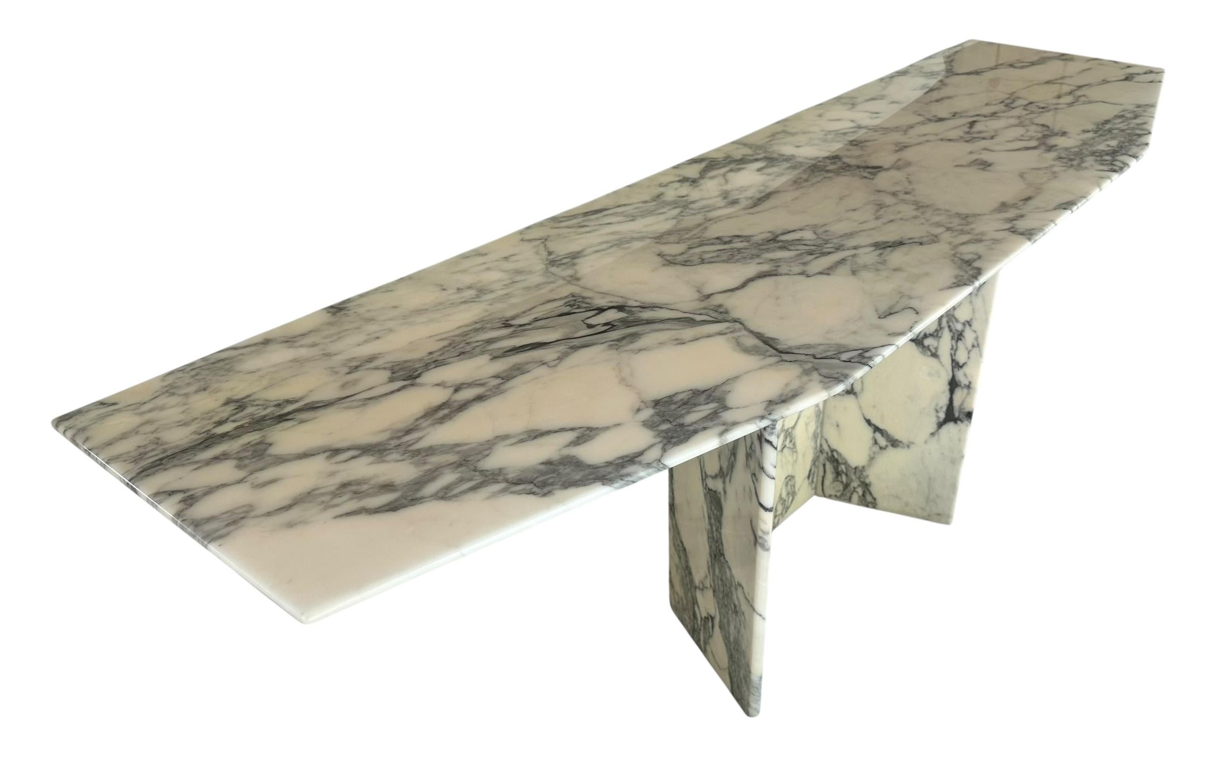 Italian Mid Century Modern Solid Carrera Marble Sofa or Console Table For Sale