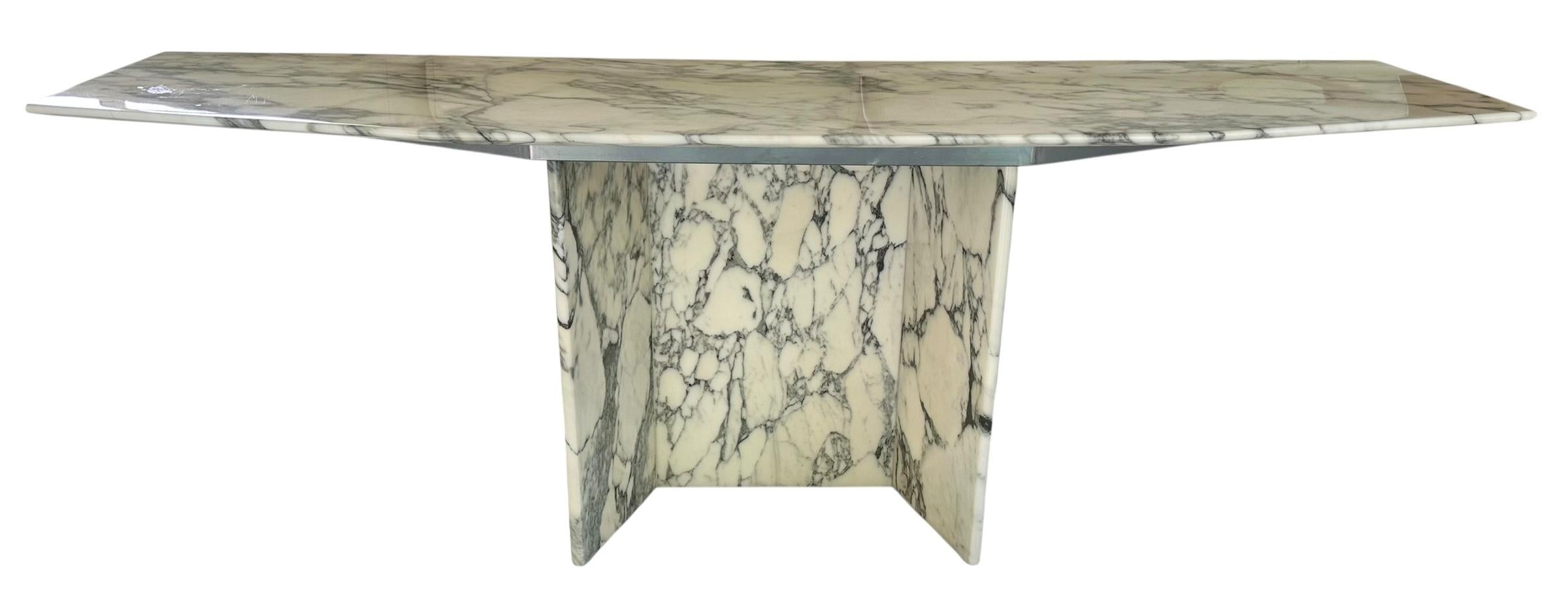 Mid Century Modern Solid Carrera Marble Sofa or Console Table In Good Condition For Sale In LOS ANGELES, CA