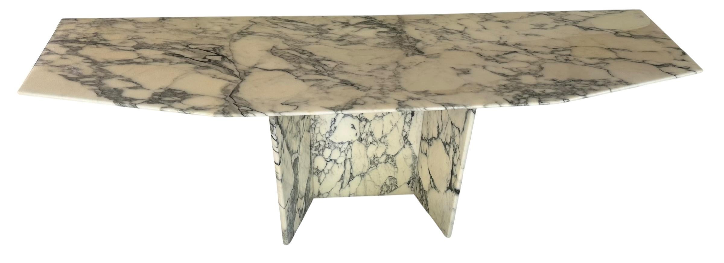 Carrara Marble Mid Century Modern Solid Carrera Marble Sofa or Console Table For Sale