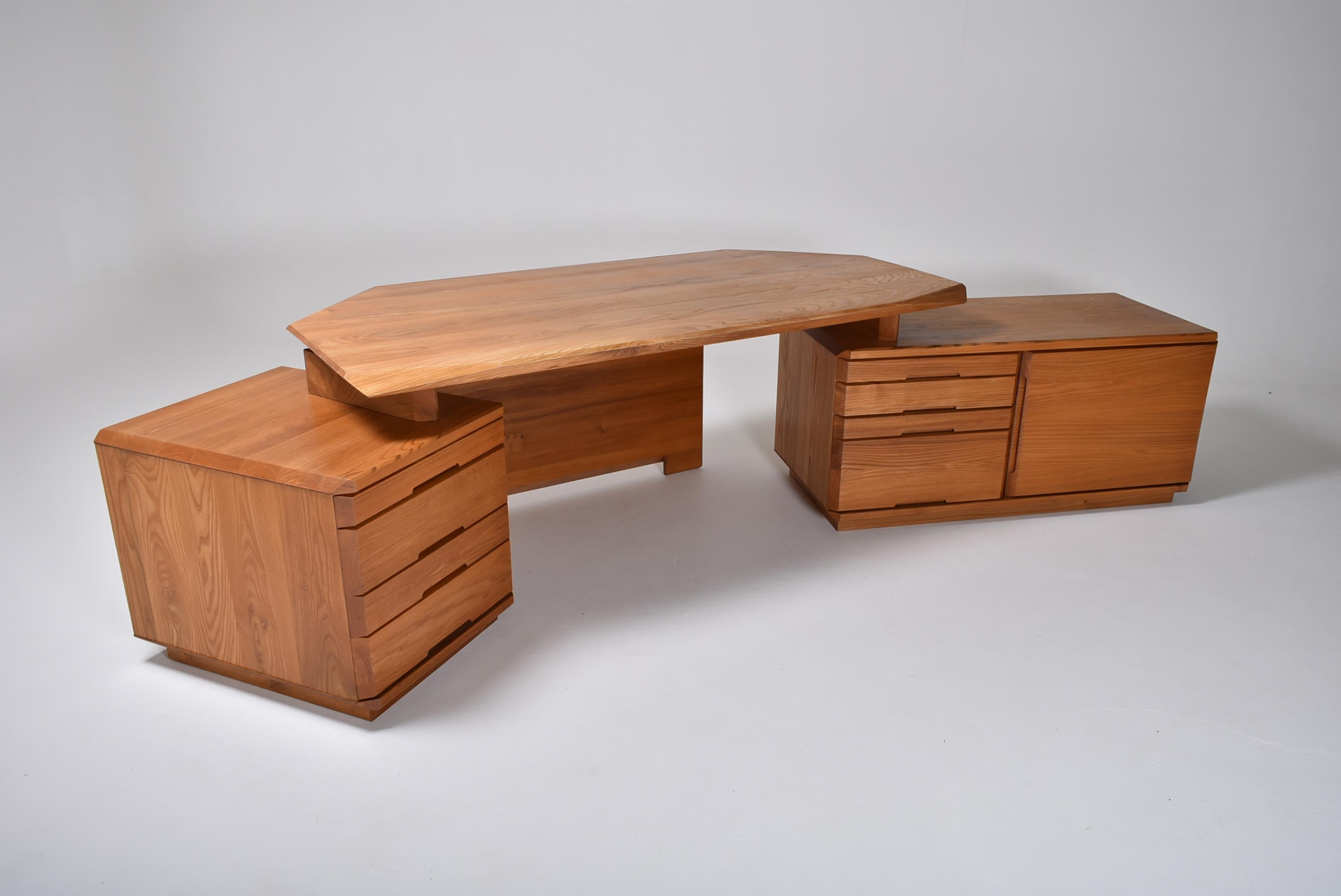 Mid-Century Modern Solid Elm Desk B 40 by Pierre Chapo, France, 1980 8