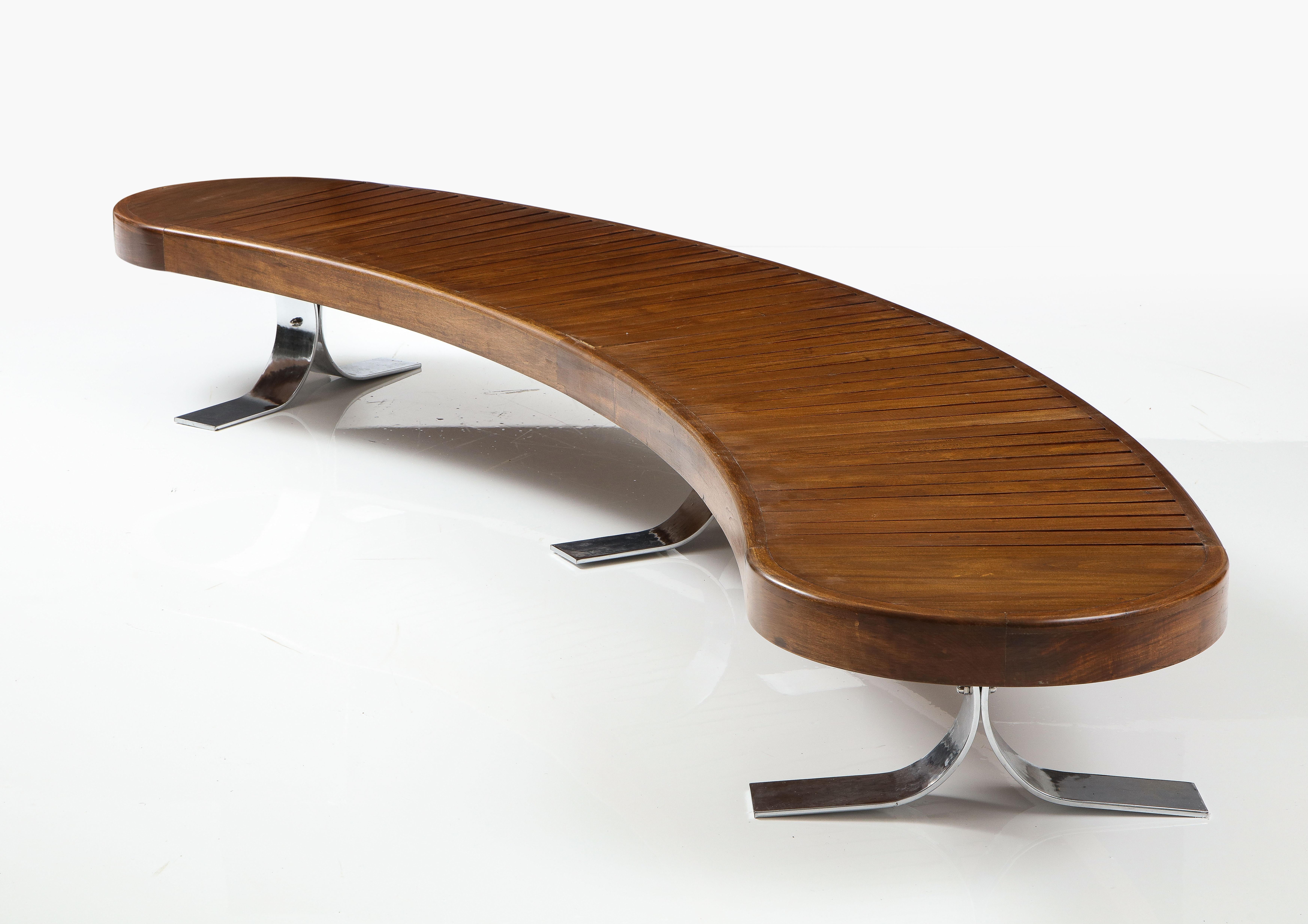 Mid-Century Modern Solid Hardwood Curved Slat Bench by Forma Brazil, 1960's 3