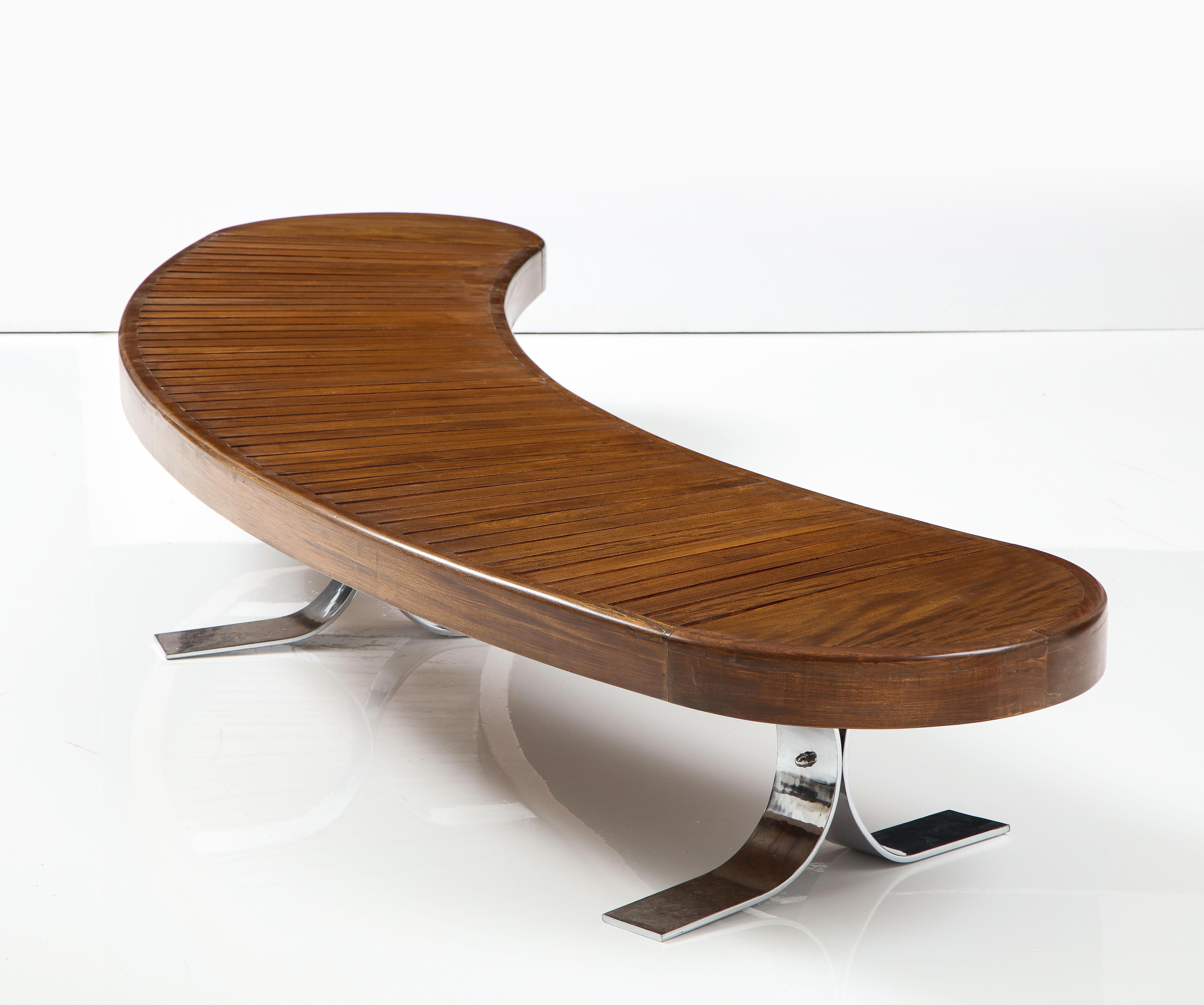 Wood Mid-Century Modern Solid Hardwood Curved Slat Bench by Forma Brazil, 1960's