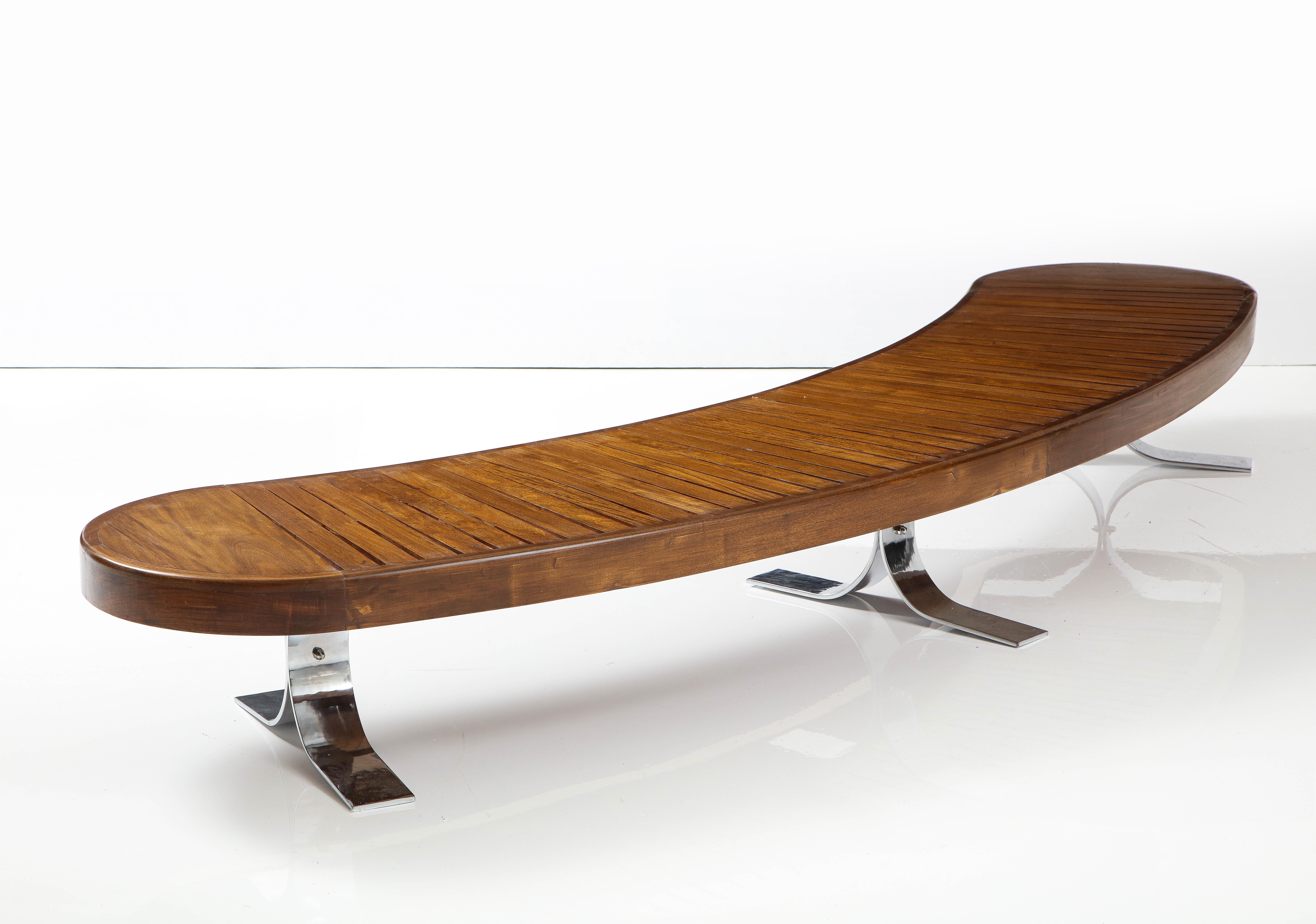 Mid-Century Modern Solid Hardwood Curved Slat Bench by Forma Brazil, 1960's 2