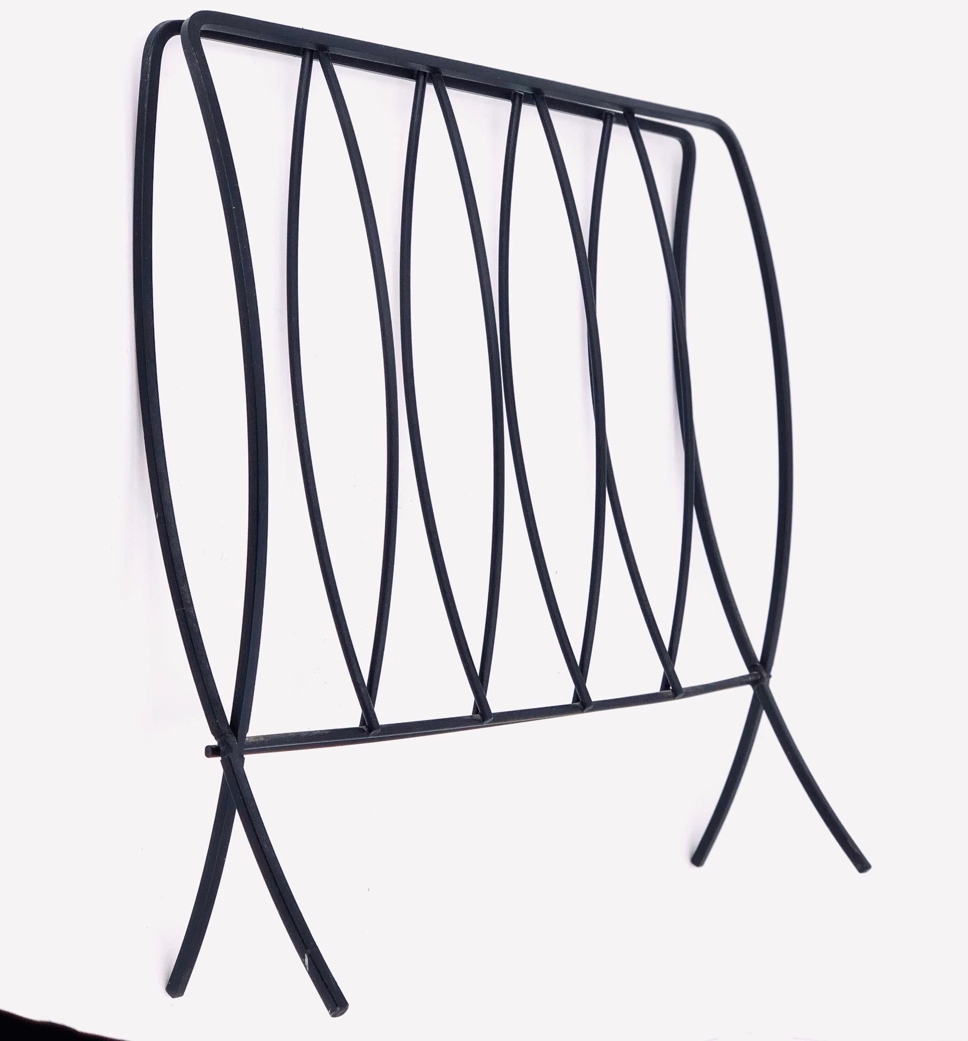 Mid-Century Modern Solid Iron Folding Magazine Rack In Good Condition In San Diego, CA