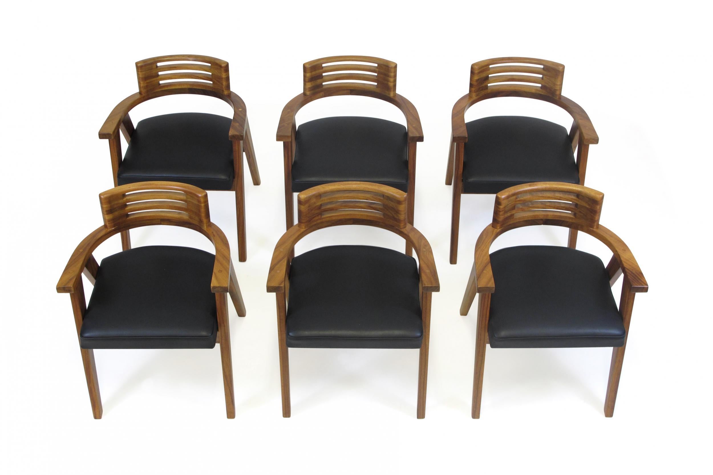 Leather Mid-Century Modern Solid Koa Dining Chairs