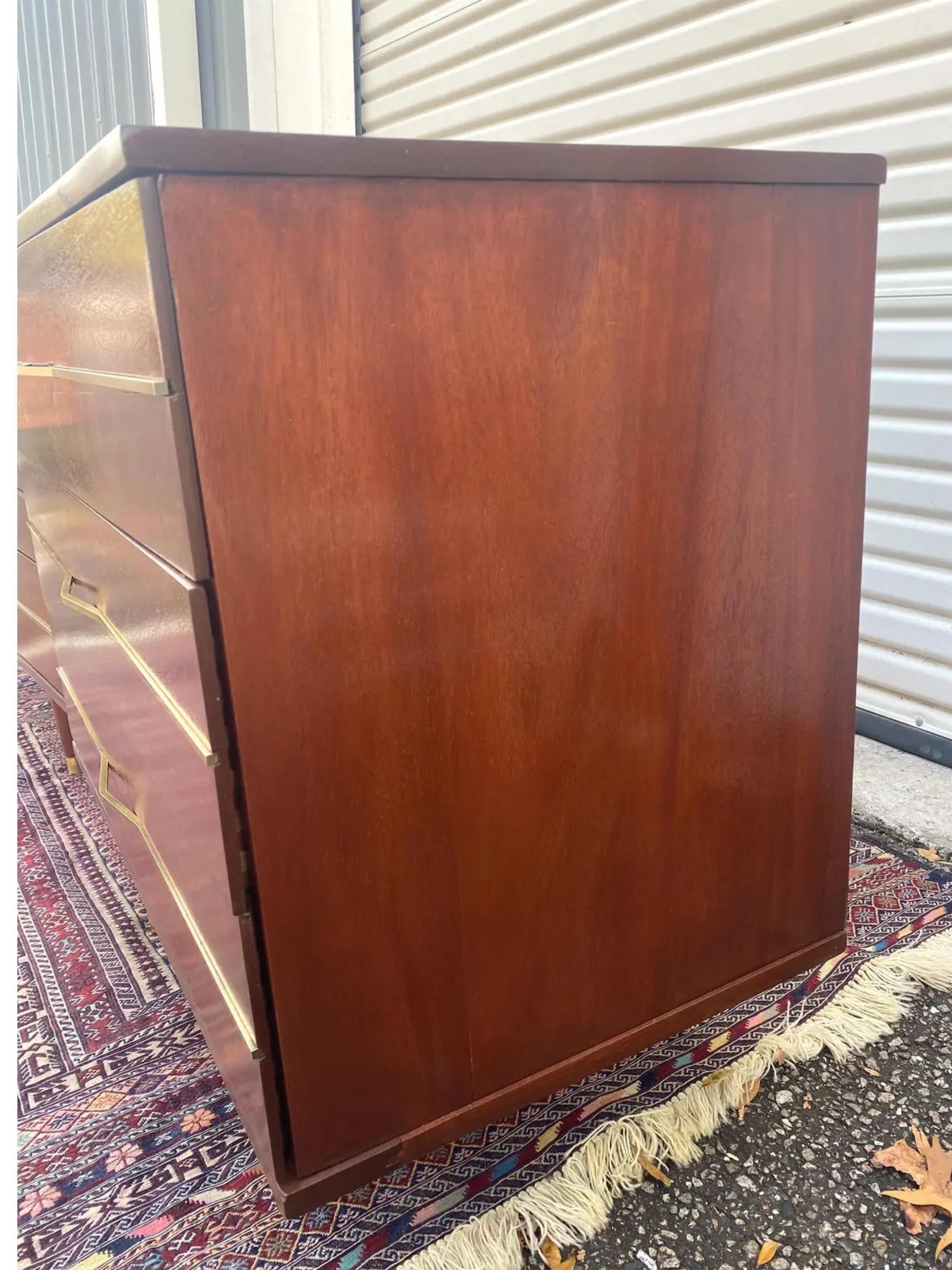 American Mid-Century Modern Solid Mahogany and Brass Commode Chests, a Pair