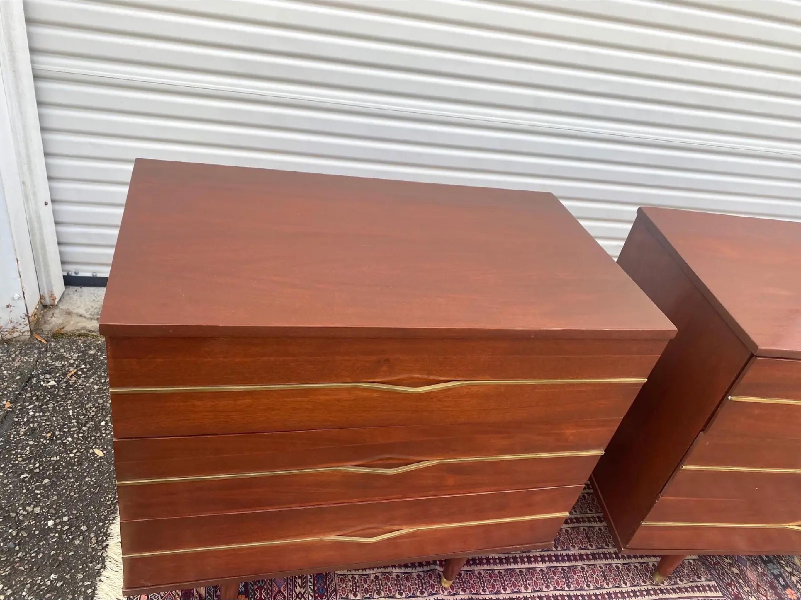 Mid-Century Modern Solid Mahogany and Brass Commode Chests, a Pair In Good Condition In Charleston, SC