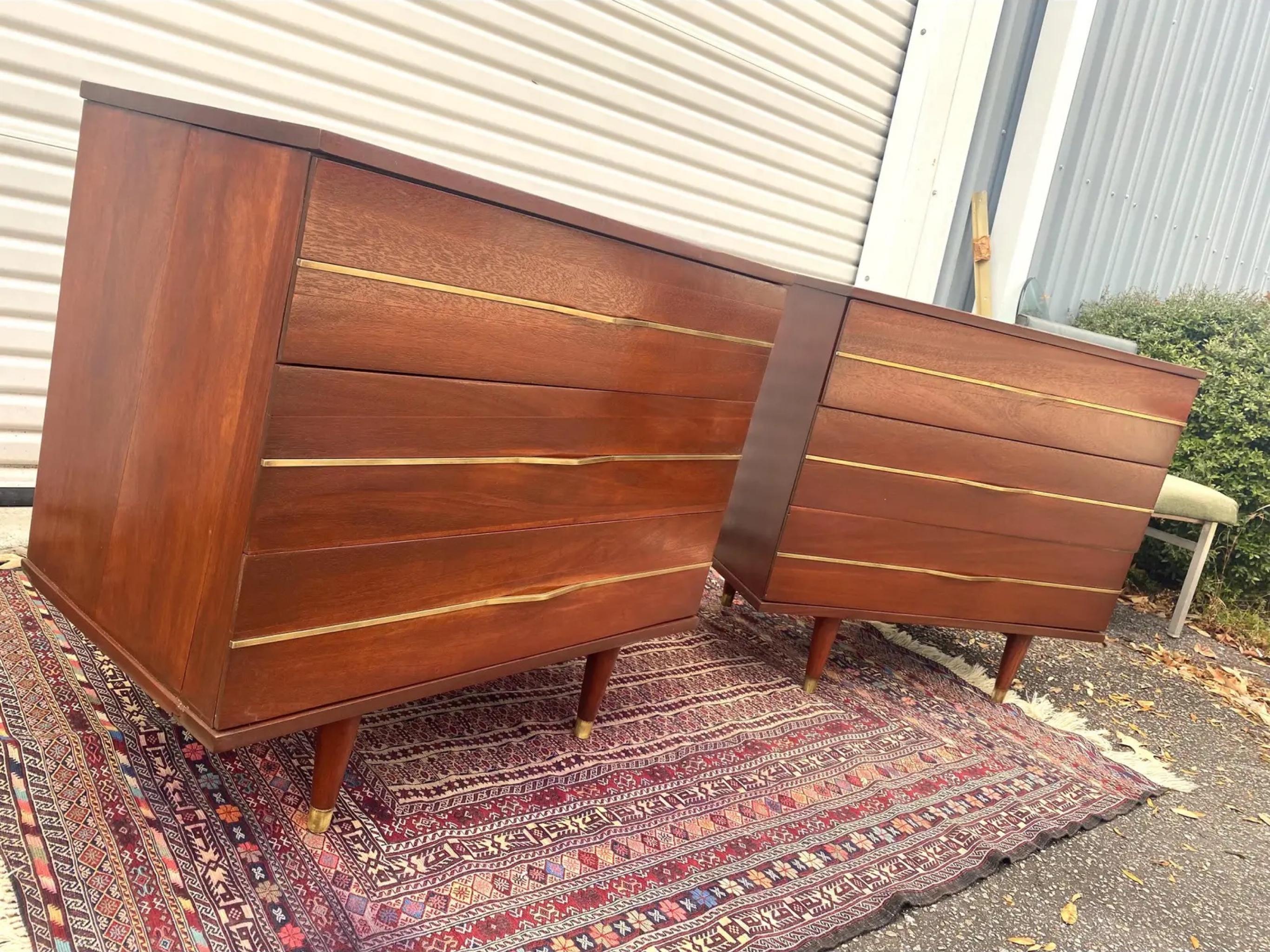 Mid-Century Modern Solid Mahogany and Brass Commode Chests, a Pair 1