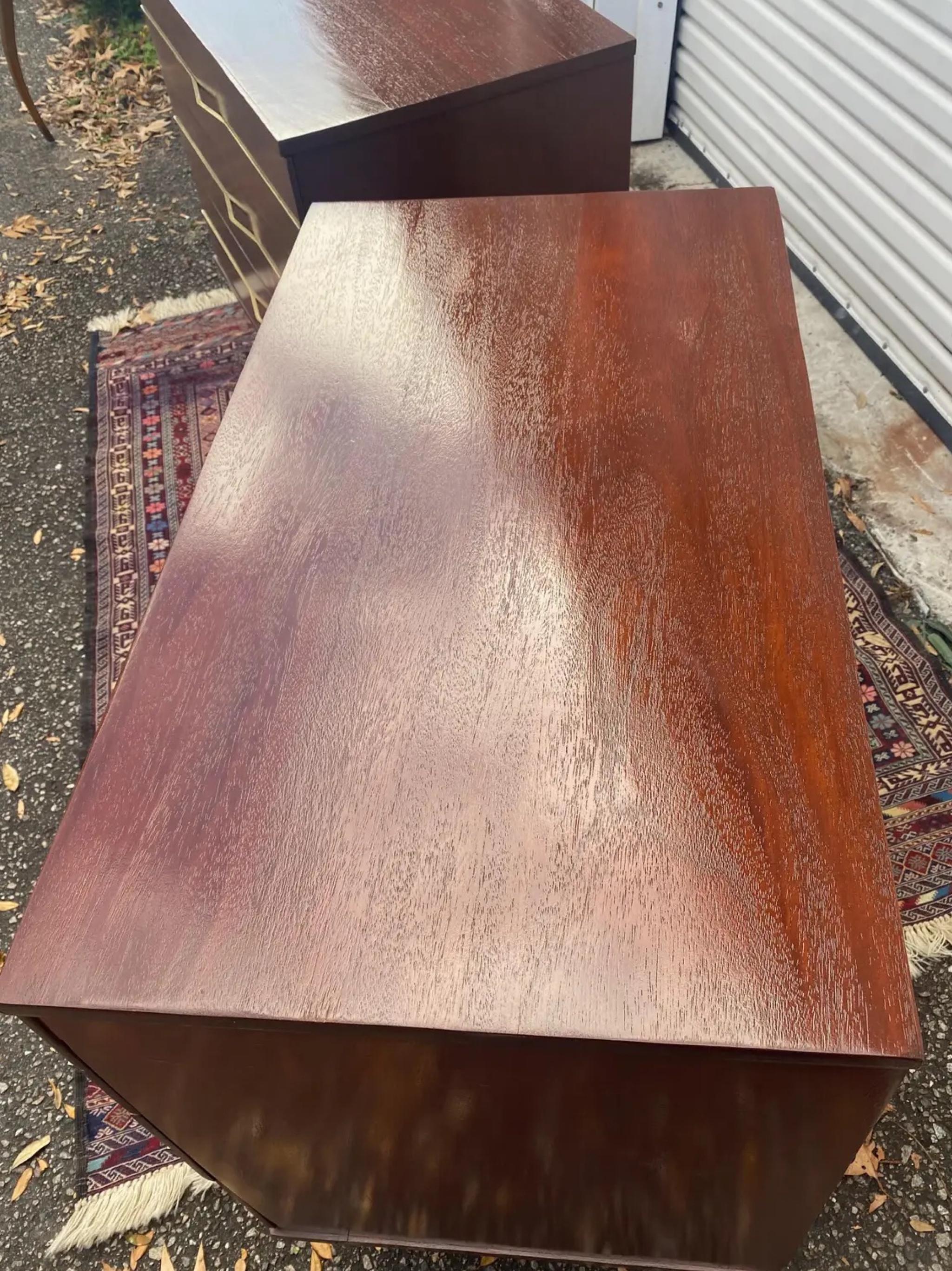 Mid-Century Modern Solid Mahogany and Brass Commode Chests, a Pair 3