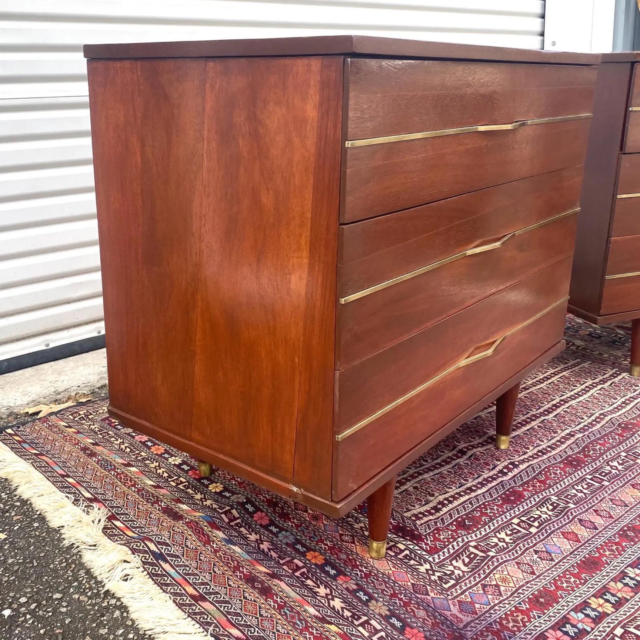 Mid-Century Modern Solid Mahogany and Brass Commode Chests, a Pair 4