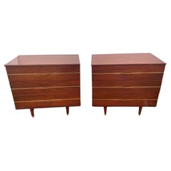 Mid-Century Modern Solid Mahogany and Brass Commode Chests, a Pair