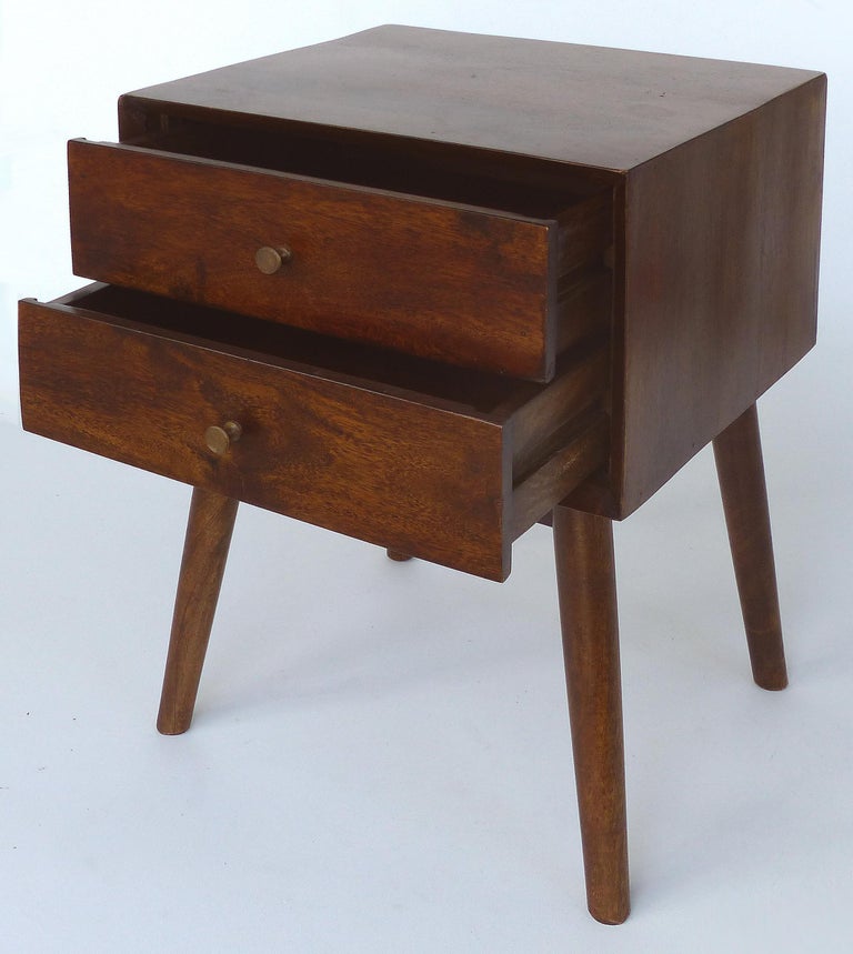 Mid-Century Modern Solid Mahogany Side Table with Two Drawers and