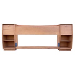 Mid-Century Modern Solid Maple Full Size Headboard with Nightstands Shelves