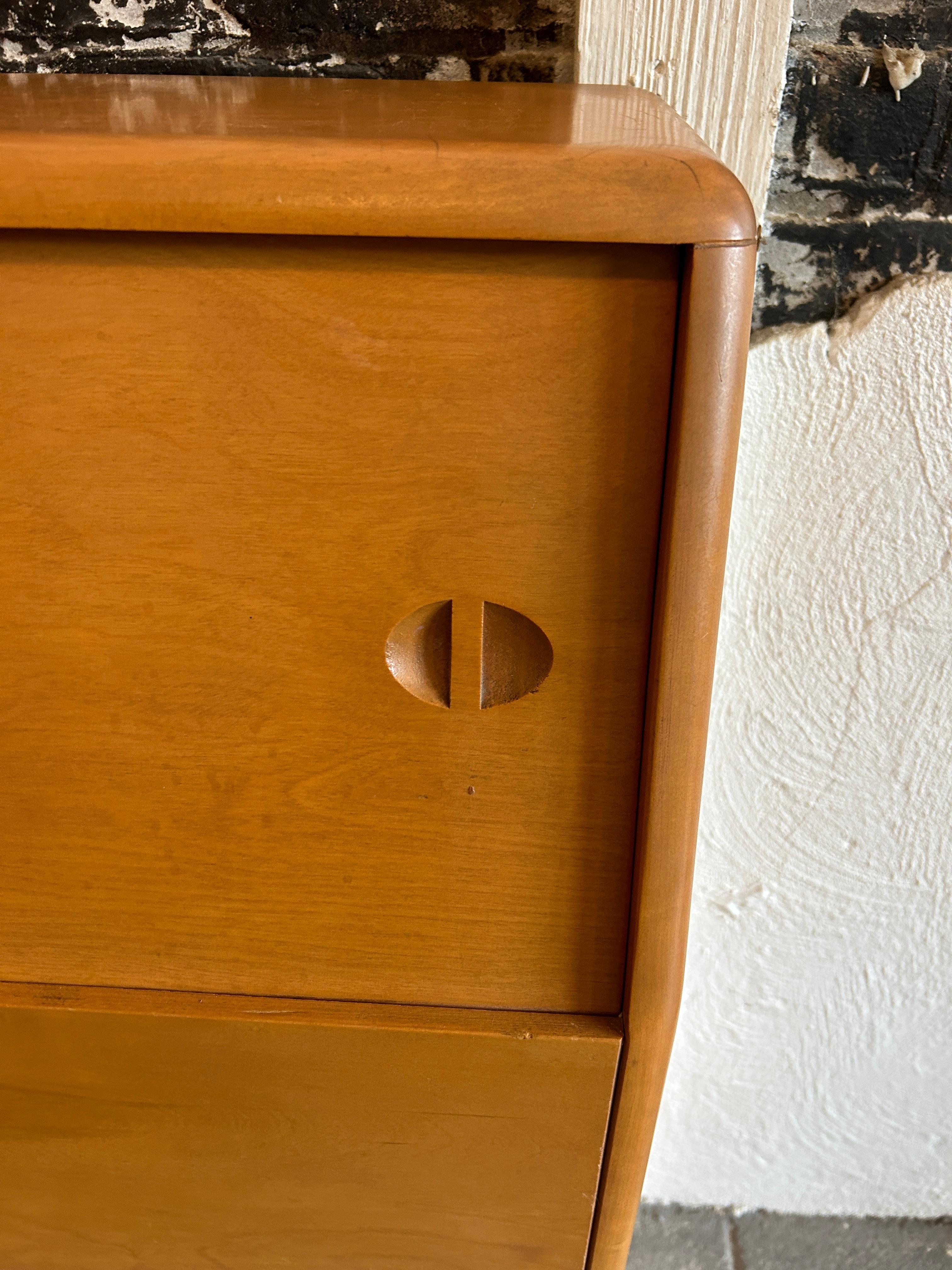 Woodwork Mid-Century Modern Solid Maple Full Size Headboard with Sliding Doors Heywood For Sale