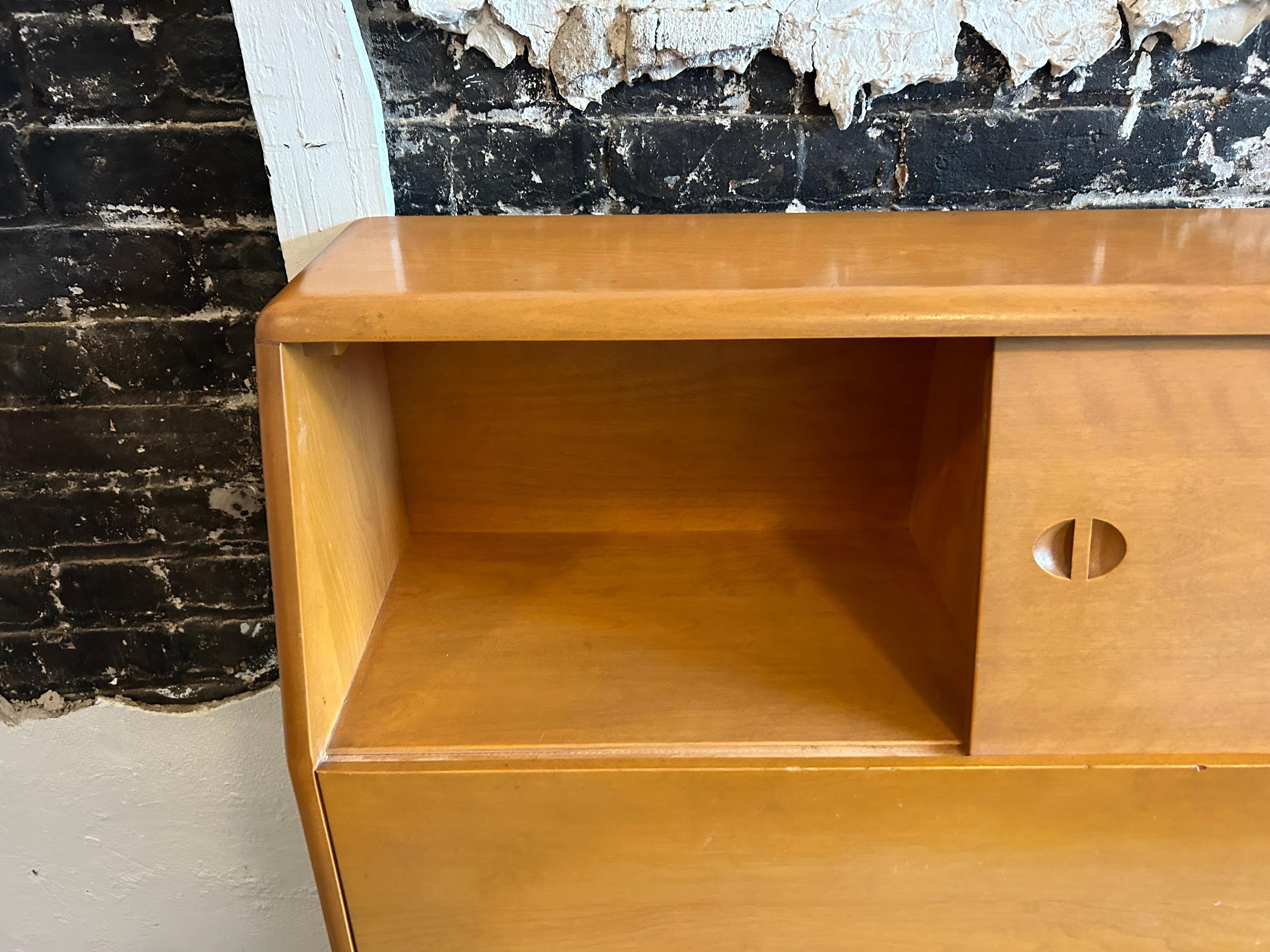 Mid-20th Century Mid-Century Modern Solid Maple Full Size Headboard with Sliding Doors Heywood For Sale