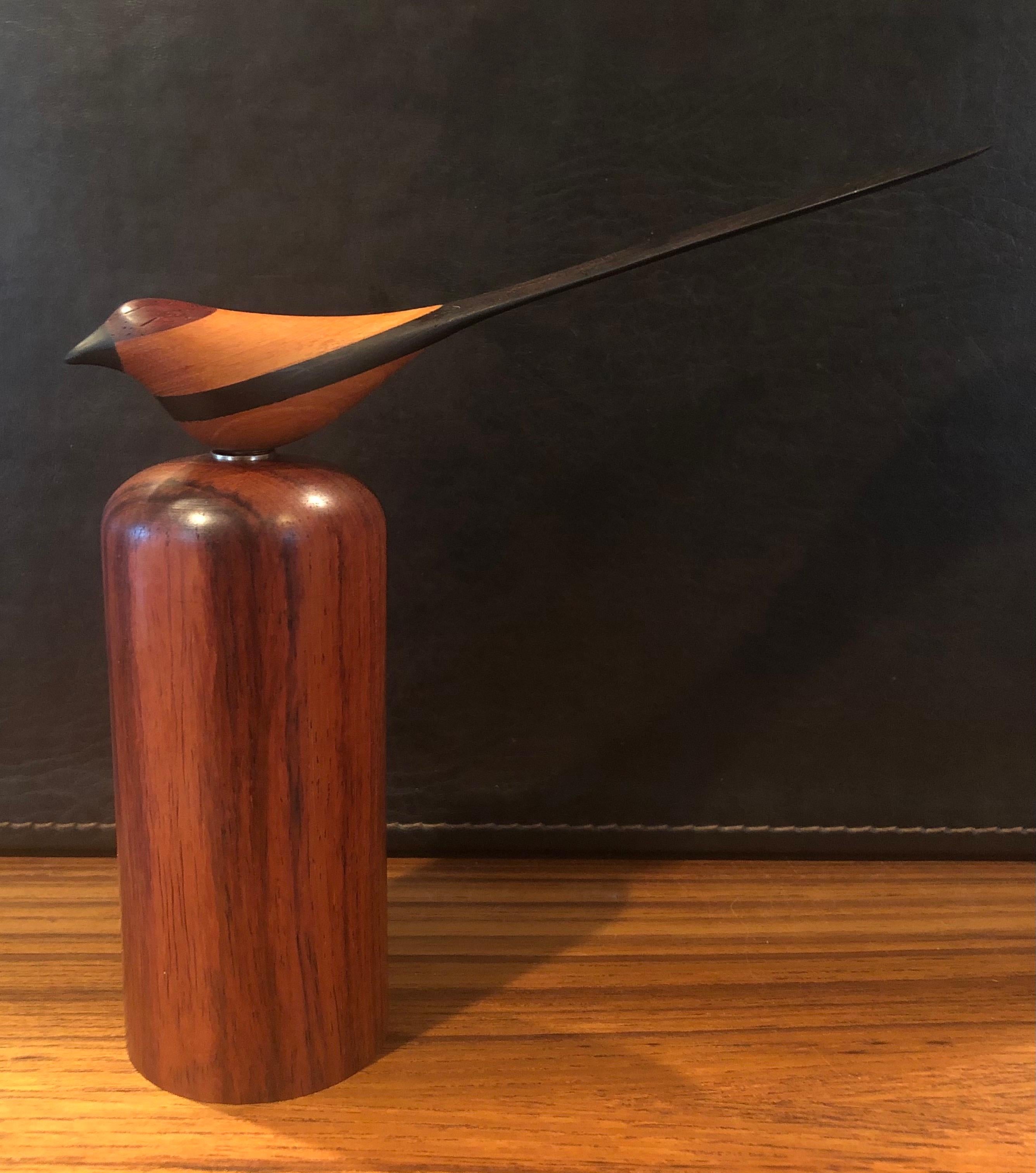 American Mid-Century Modern Solid Mixed Woods Hand Carved Bird Sculpture For Sale