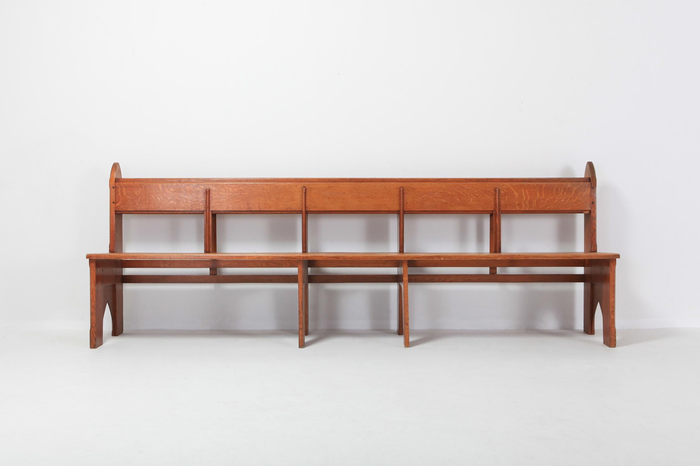 Art Deco Mid-Century Modern Solid Oak Bench Wabi Sabi Style