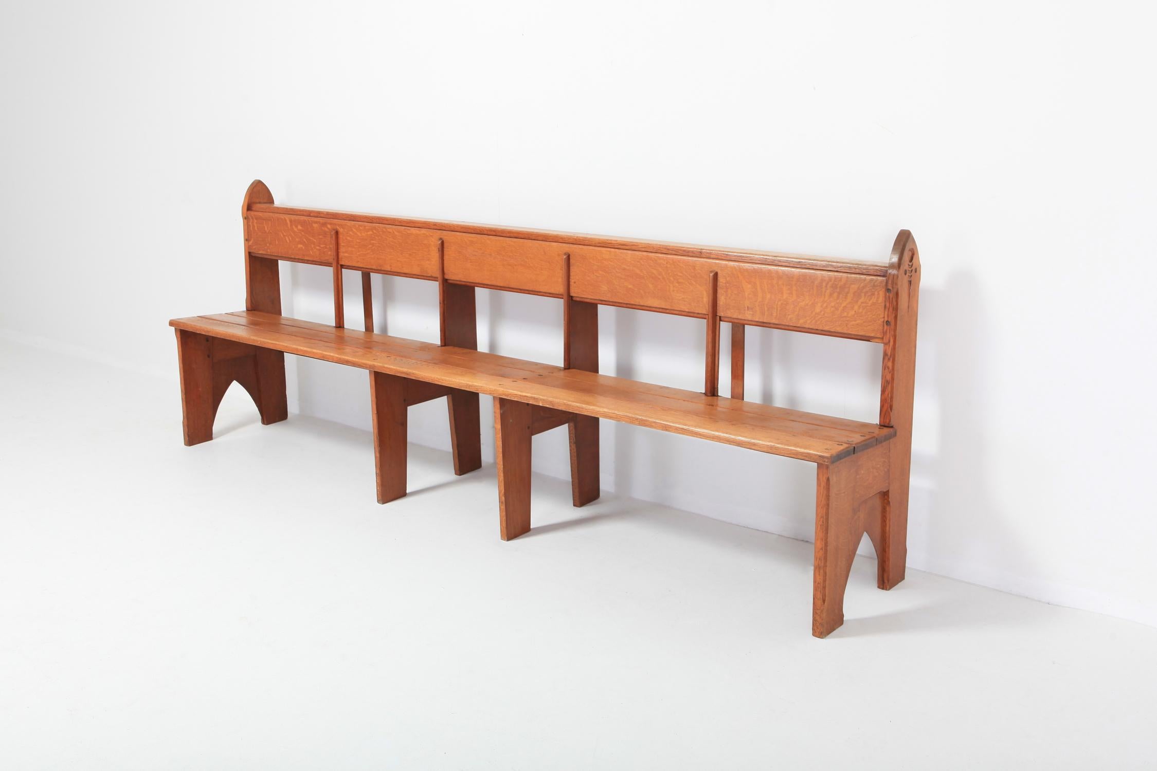 European Mid-Century Modern Solid Oak Bench Wabi Sabi Style