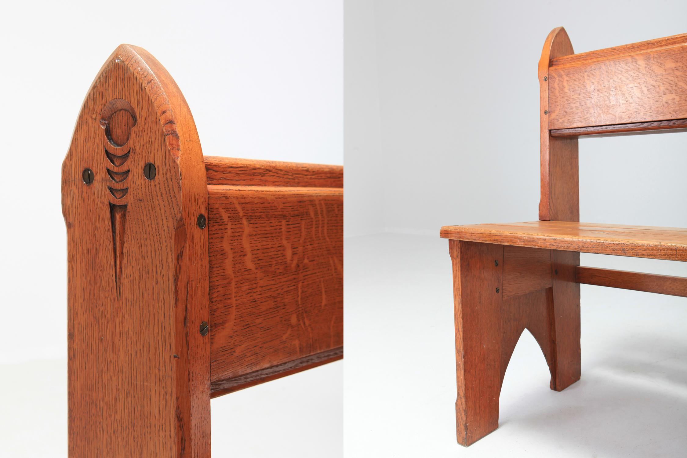 Mid-Century Modern Solid Oak Bench Wabi Sabi Style 1