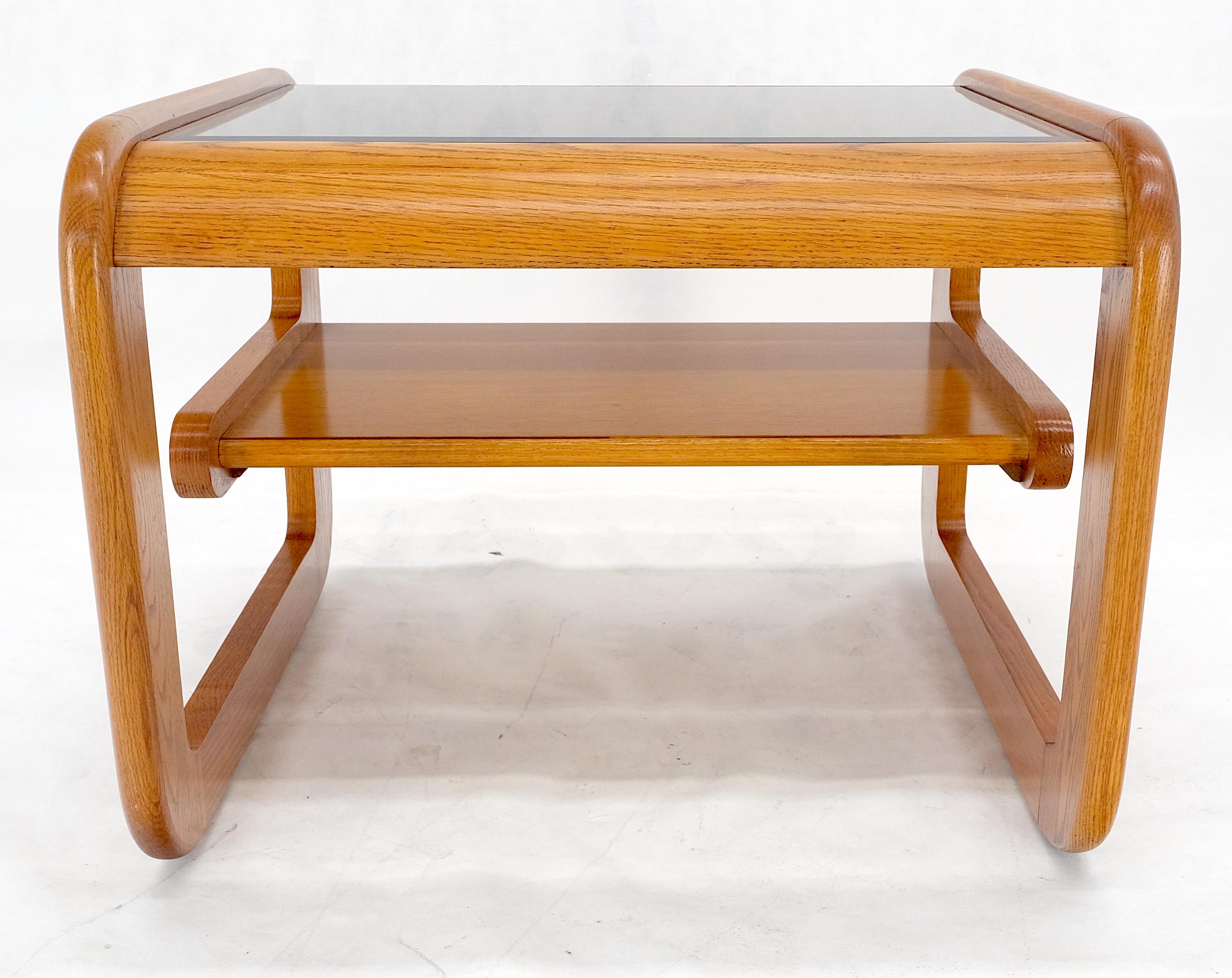 Mid Century Modern Solid Oak Beveled Glass Top Shelf End Side Table Mint! 5