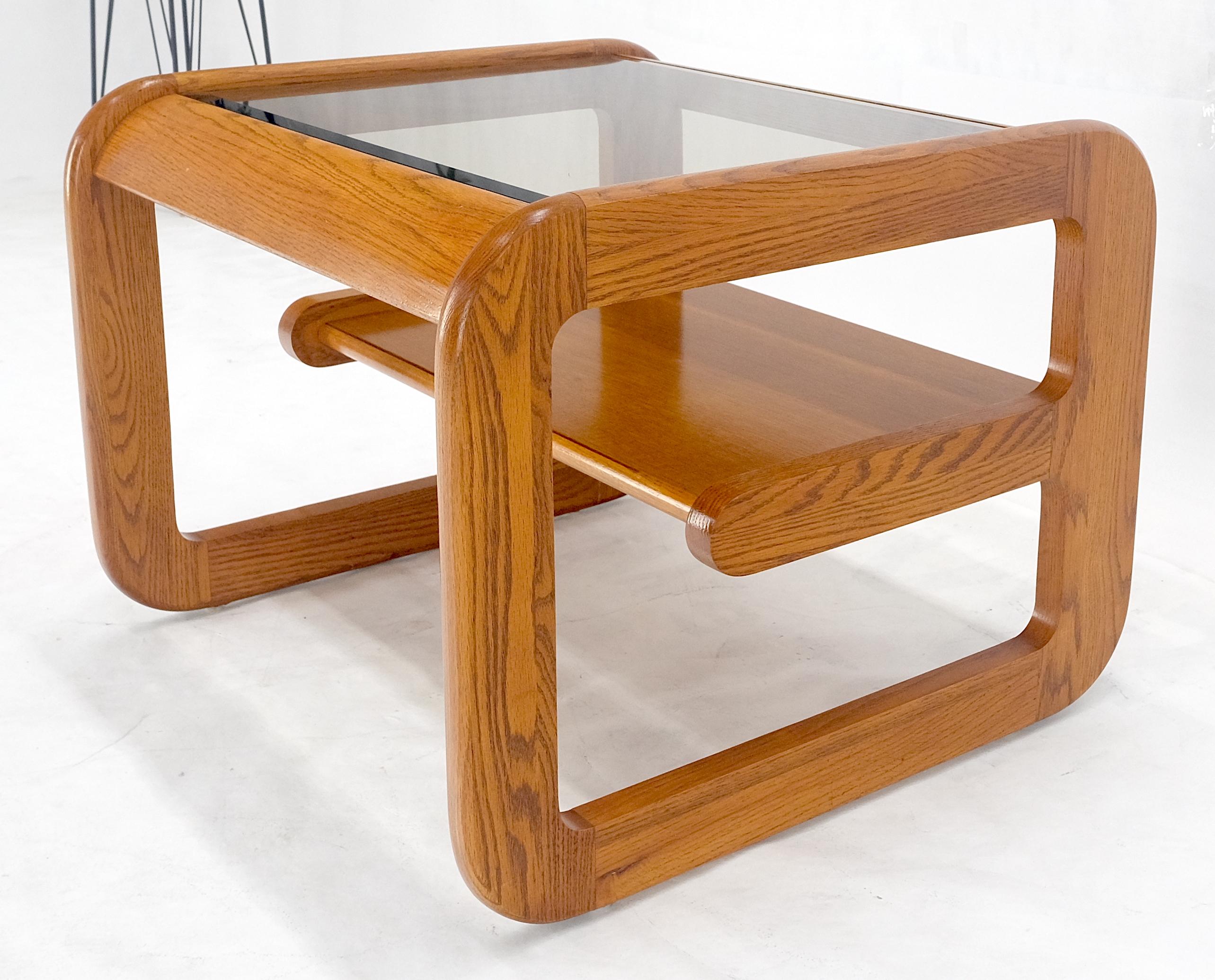 Mid Century Modern Solid Oak Beveled Glass Top Shelf End Side Table Mint! 6