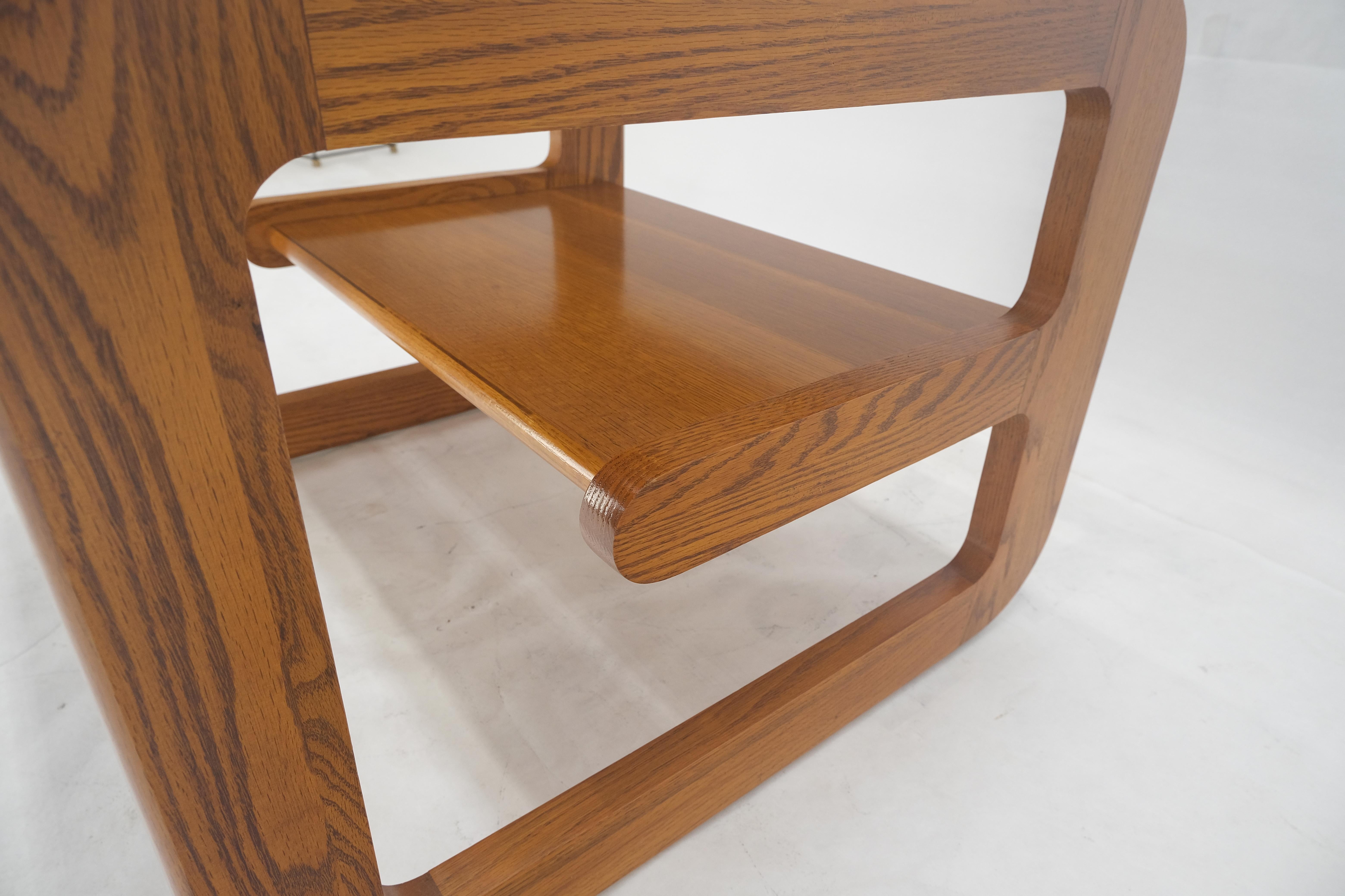 Mid Century Modern Solid Oak Beveled Glass Top Shelf End Side Table Mint! 7