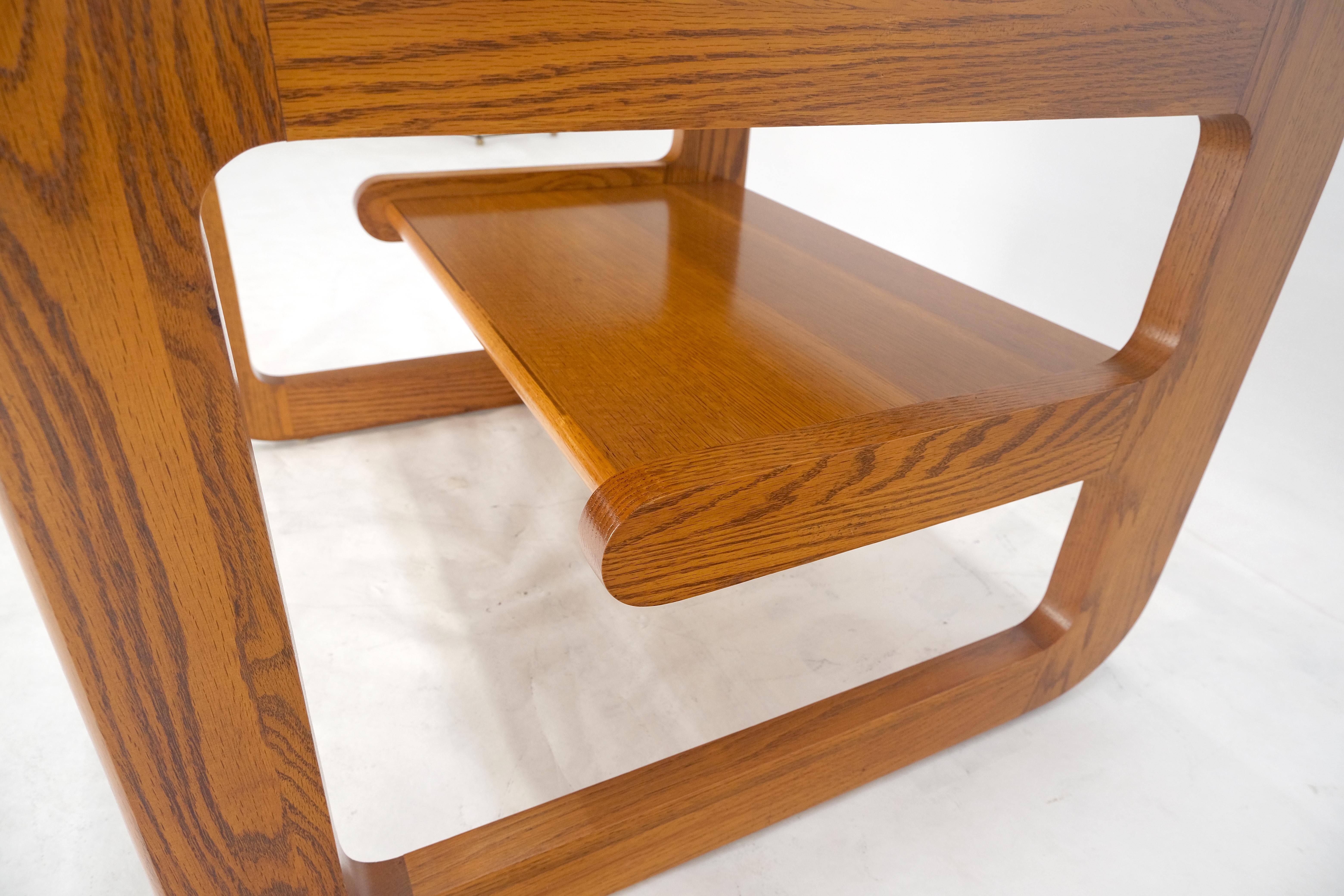 Mid Century Modern Solid Oak Beveled Glass Top Shelf End Side Table Mint! 8
