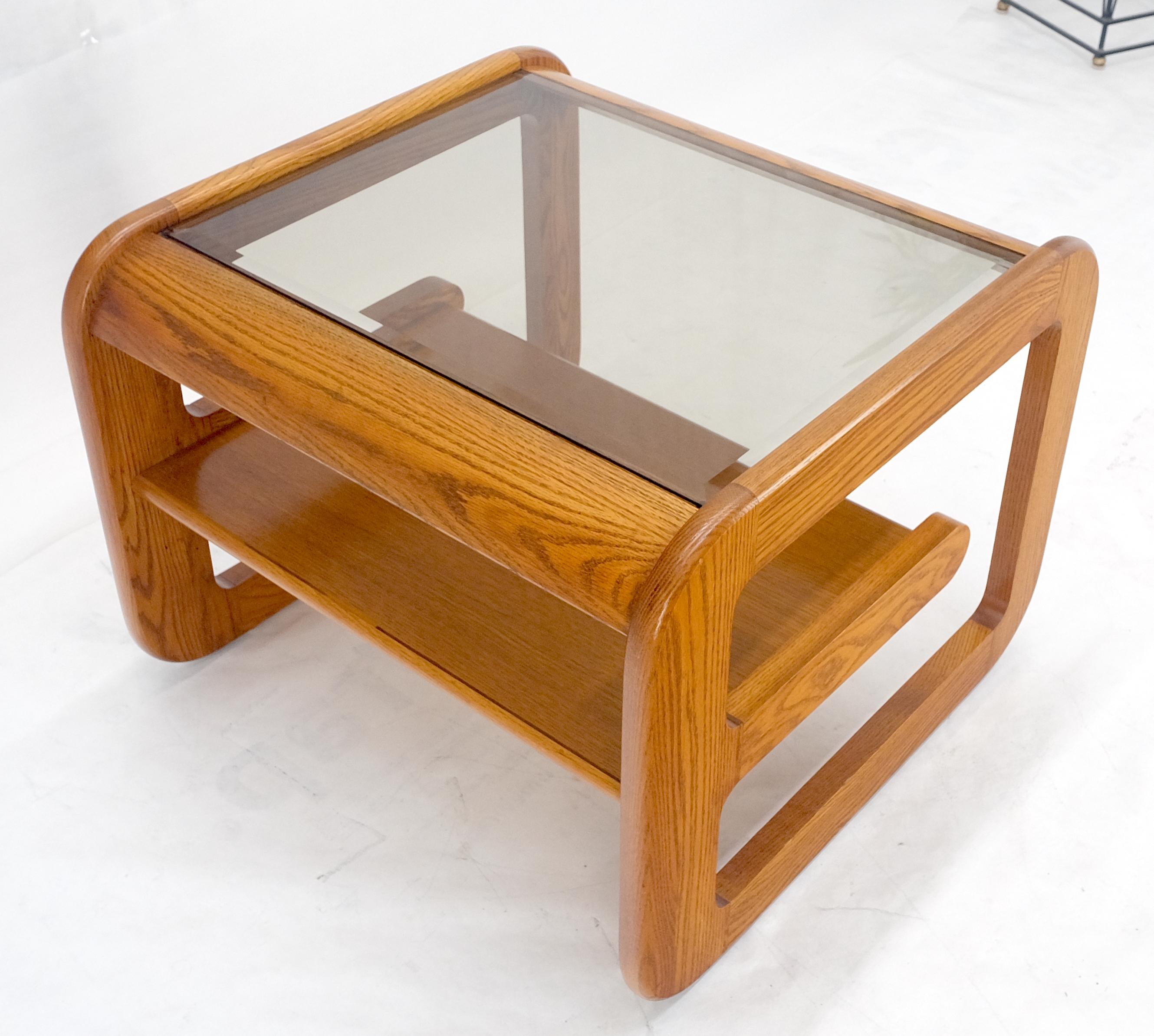 20th Century Mid Century Modern Solid Oak Beveled Glass Top Shelf End Side Table Mint!