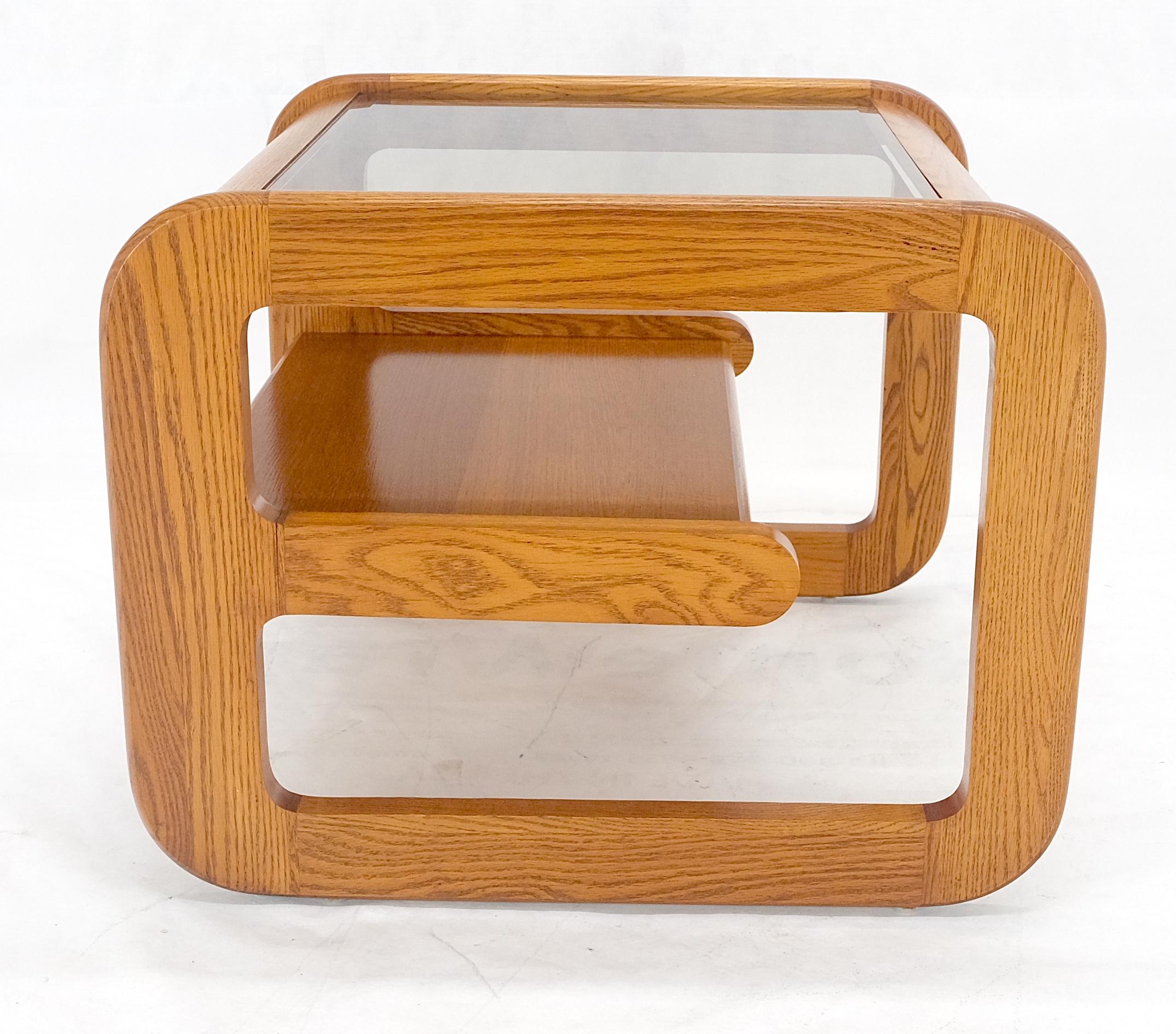 Mid Century Modern Solid Oak Beveled Glass Top Shelf End Side Table Mint! 1