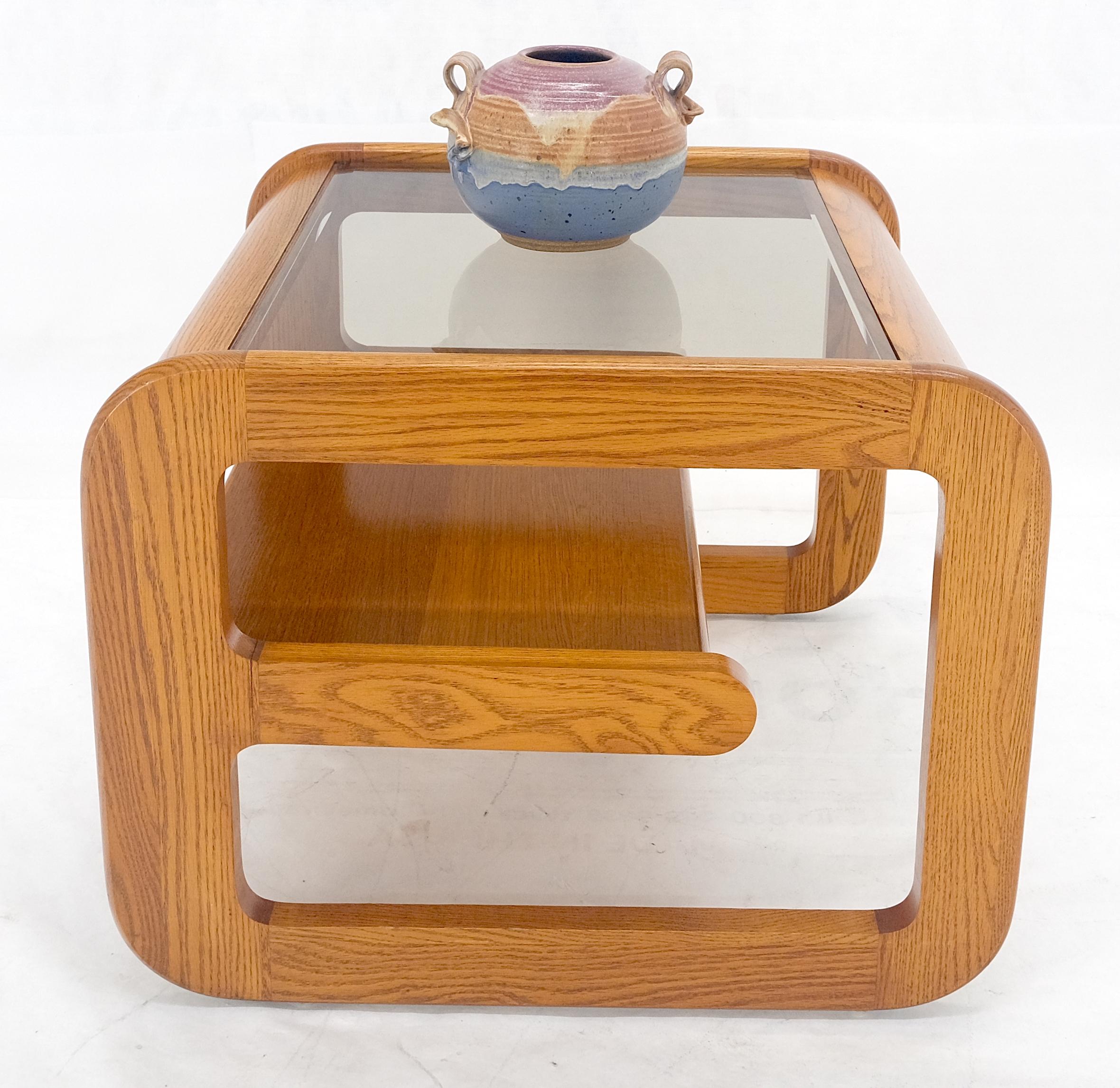 Mid Century Modern Solid Oak Beveled Glass Top Shelf End Side Table Mint! 2