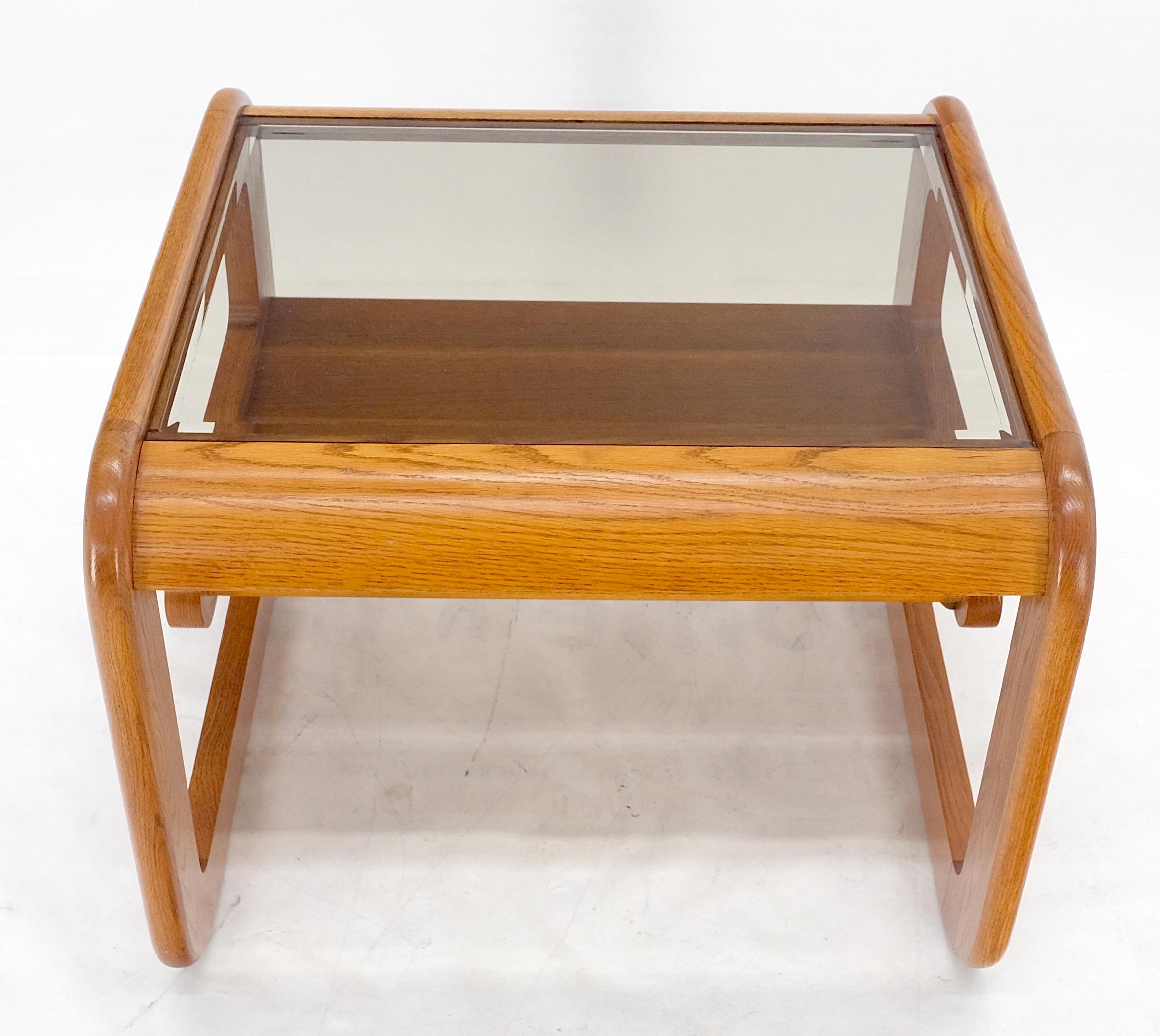 Mid Century Modern Solid Oak Beveled Glass Top Shelf End Side Table Mint! 4
