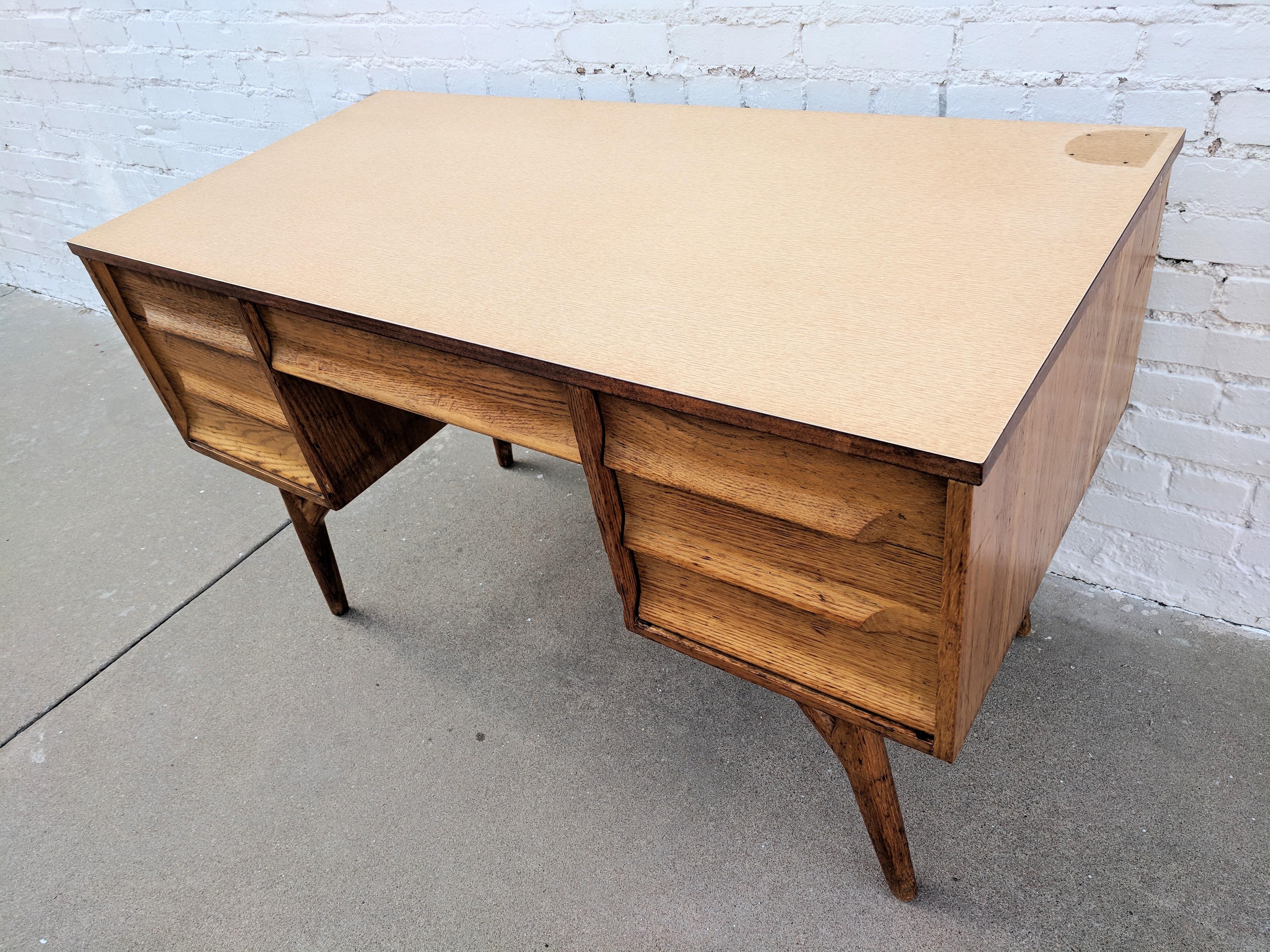 Mid Century Modern Solid Oak Desk with Laminate Top For Sale 6