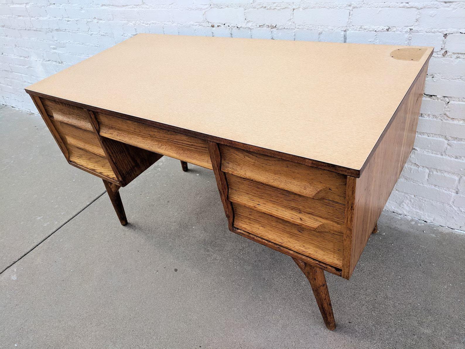 Mid-Century Modern Mid Century Modern Solid Oak Desk with Laminate Top For Sale