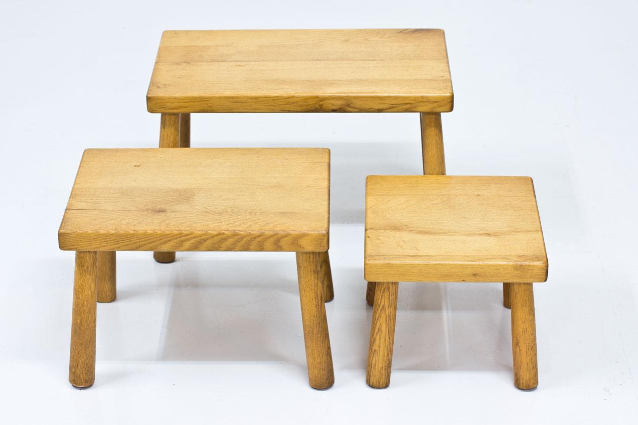 Mid-Century Modern Solid Oak Nesting Tables, Belgium In Good Condition In Stockholm, SE