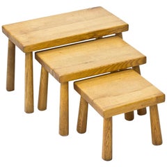 Mid-Century Modern Solid Oak Nesting Tables, Belgium