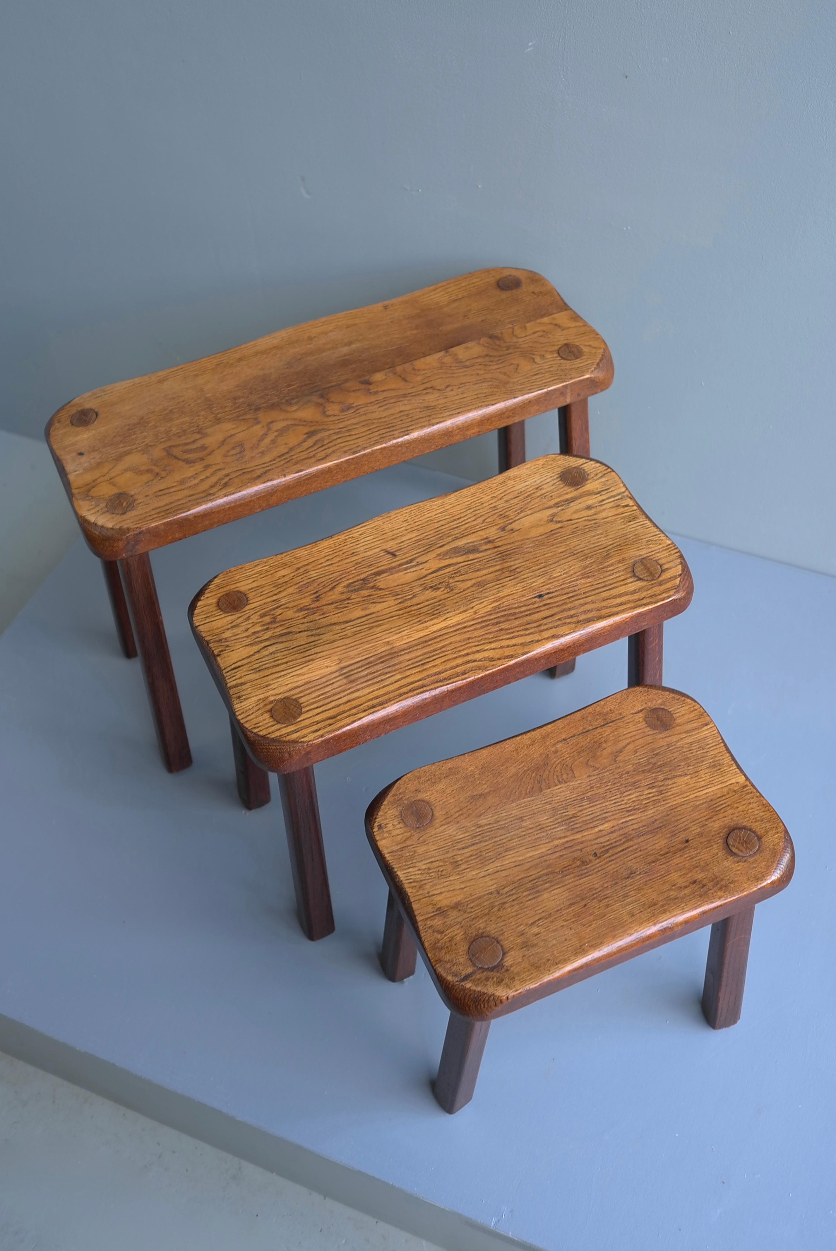 Mid-20th Century Mid-Century Modern Solid Oak Nesting Tables, France 1960's For Sale