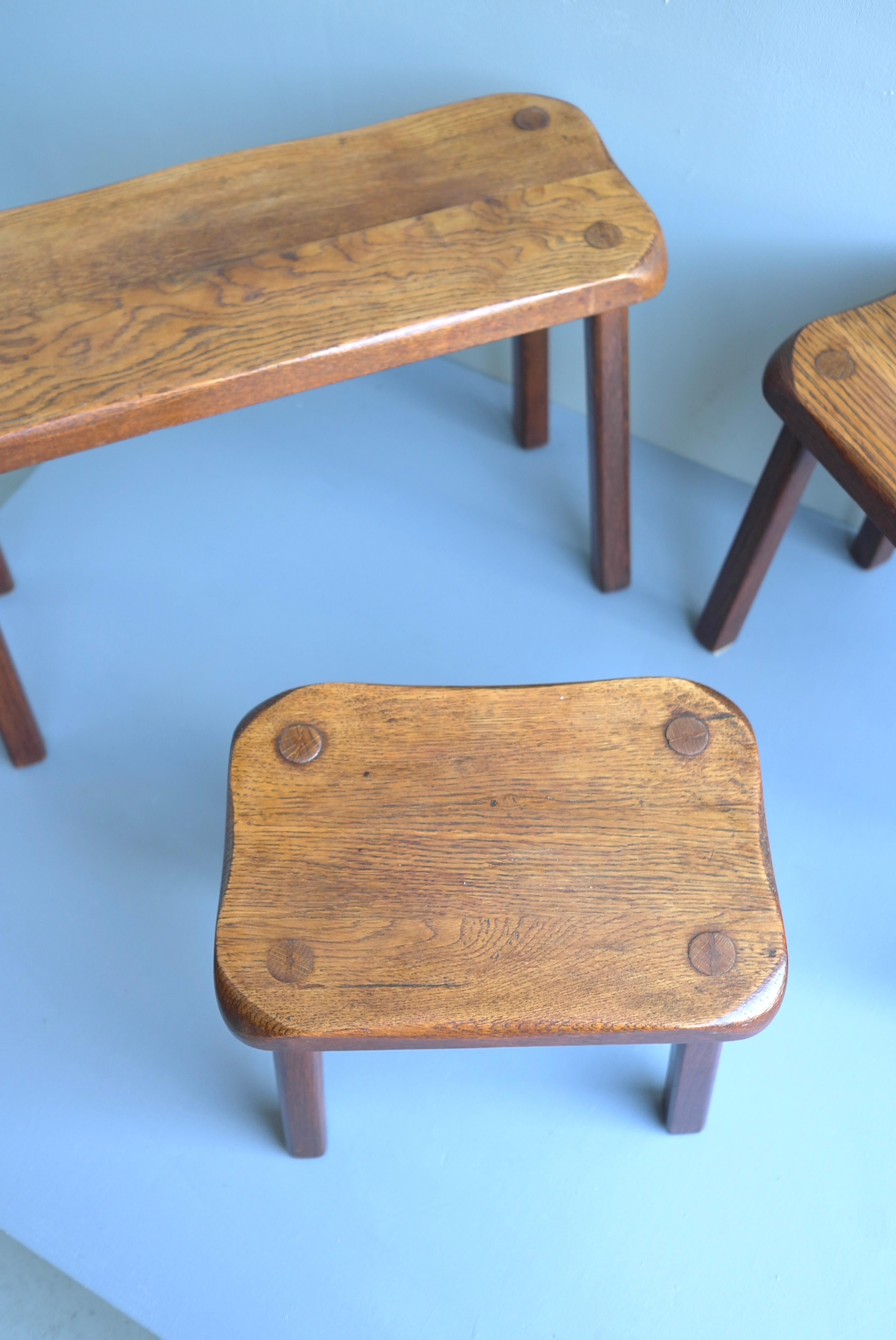 Mid-Century Modern Solid Oak Nesting Tables, France 1960's For Sale 1