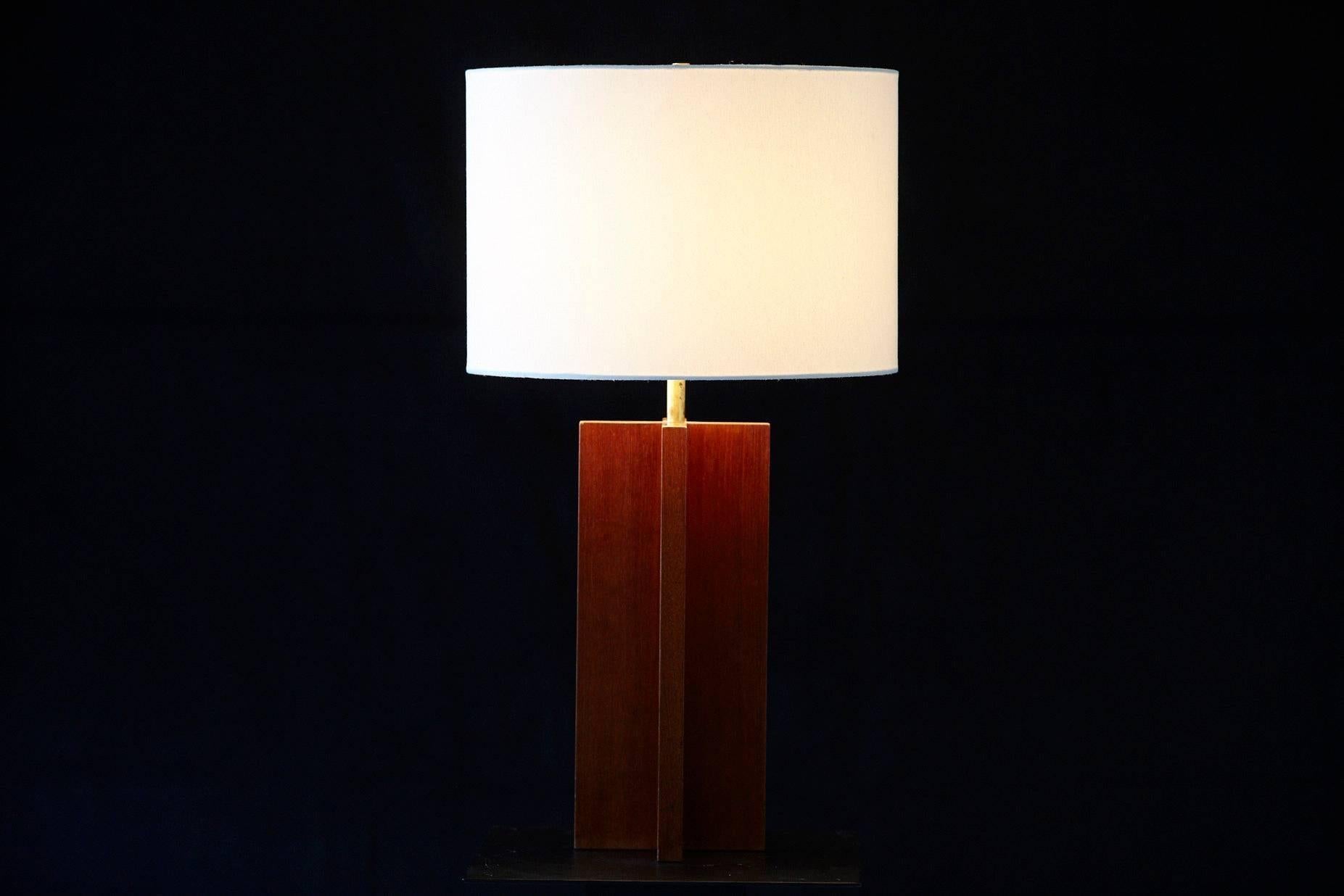 American Mid-Century Modern Solid Oak Table Lamp, 1960s For Sale