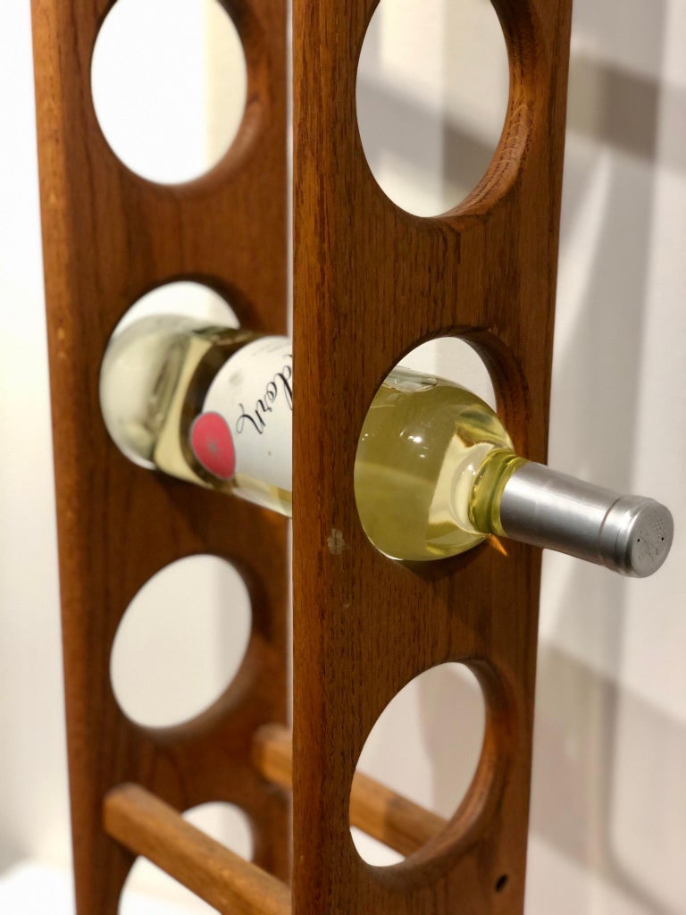 American Mid-Century Modern Solid Oak Tall Free Standing Wine Rack 9 Bottle Capacity For Sale