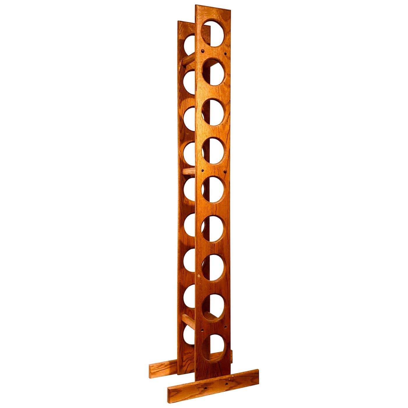 Mid-Century Modern Solid Oak Tall Free Standing Wine Rack 9 Bottle ...