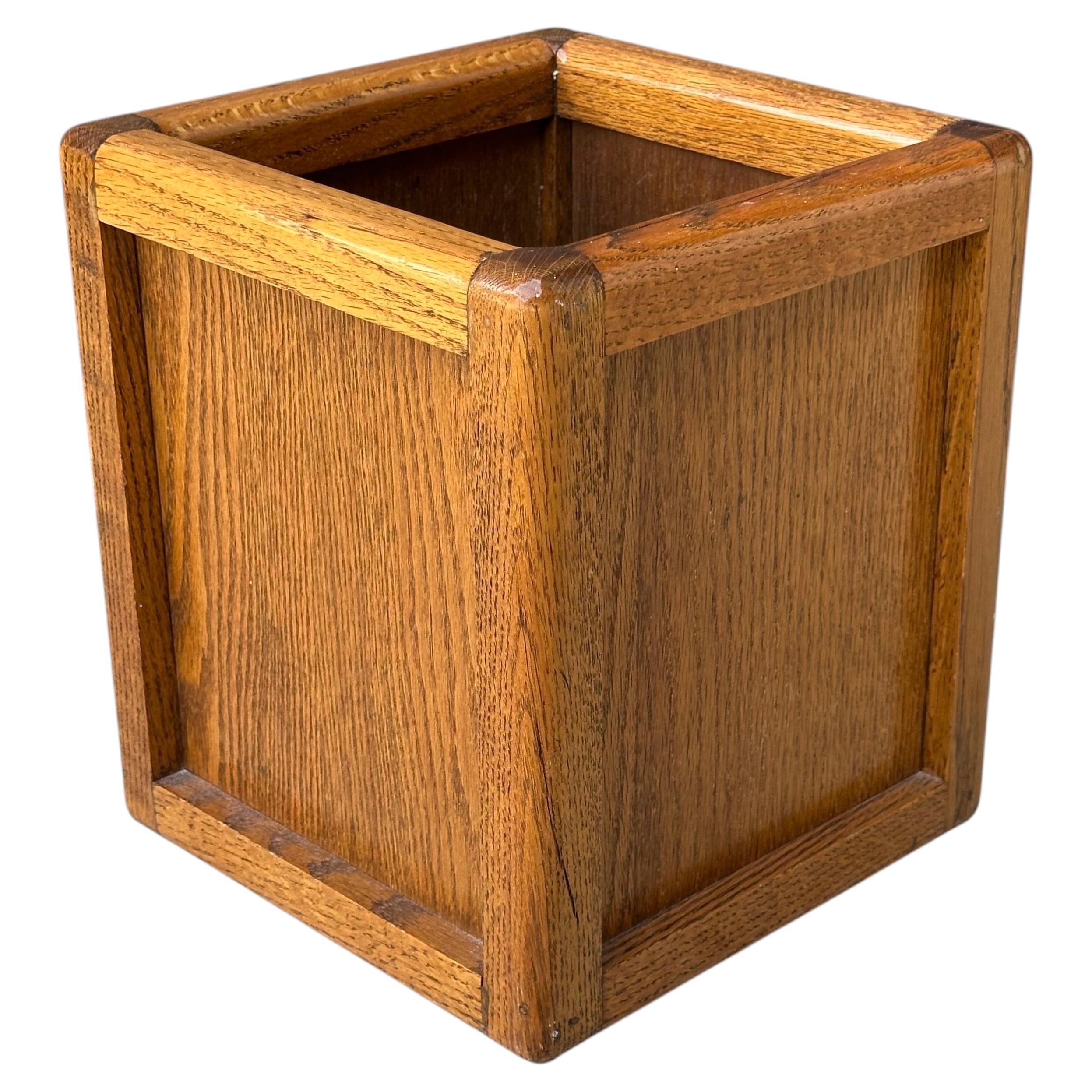 Mid-Century Modern Solid Oak Waste Basket / Magazine Bin, Architectural Frame De