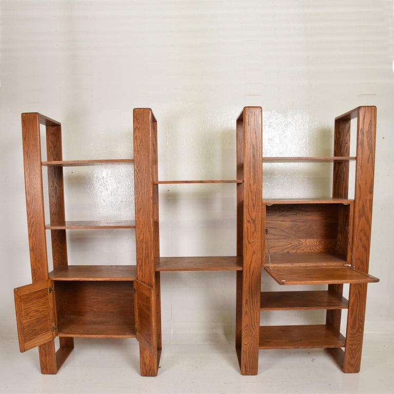 MidCentury Modern Solid Oak Wood Wall Unit by Lou Hodges at 1stDibs