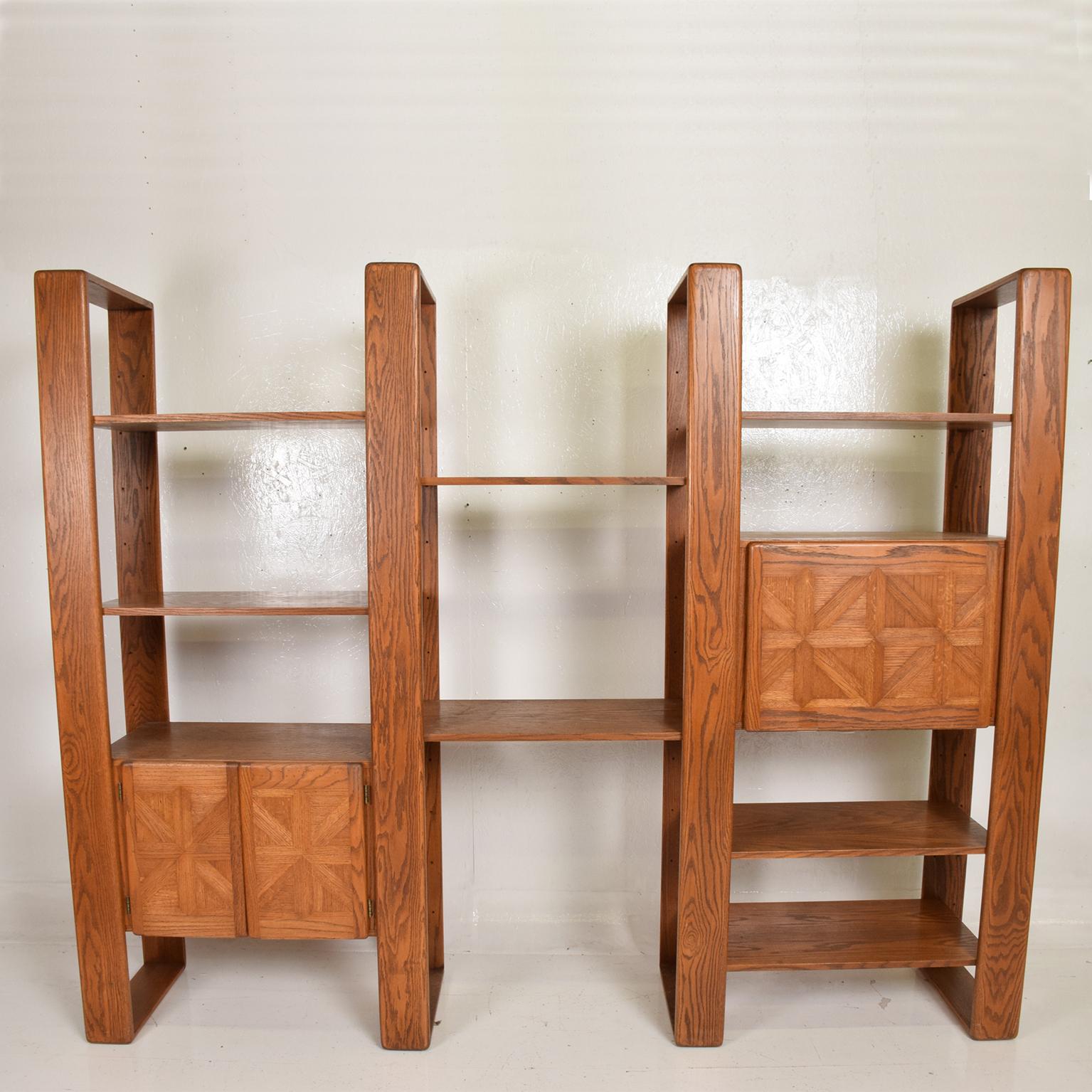 American Mid-Century Modern Solid Oak Wood Wall Unit by Lou Hodges