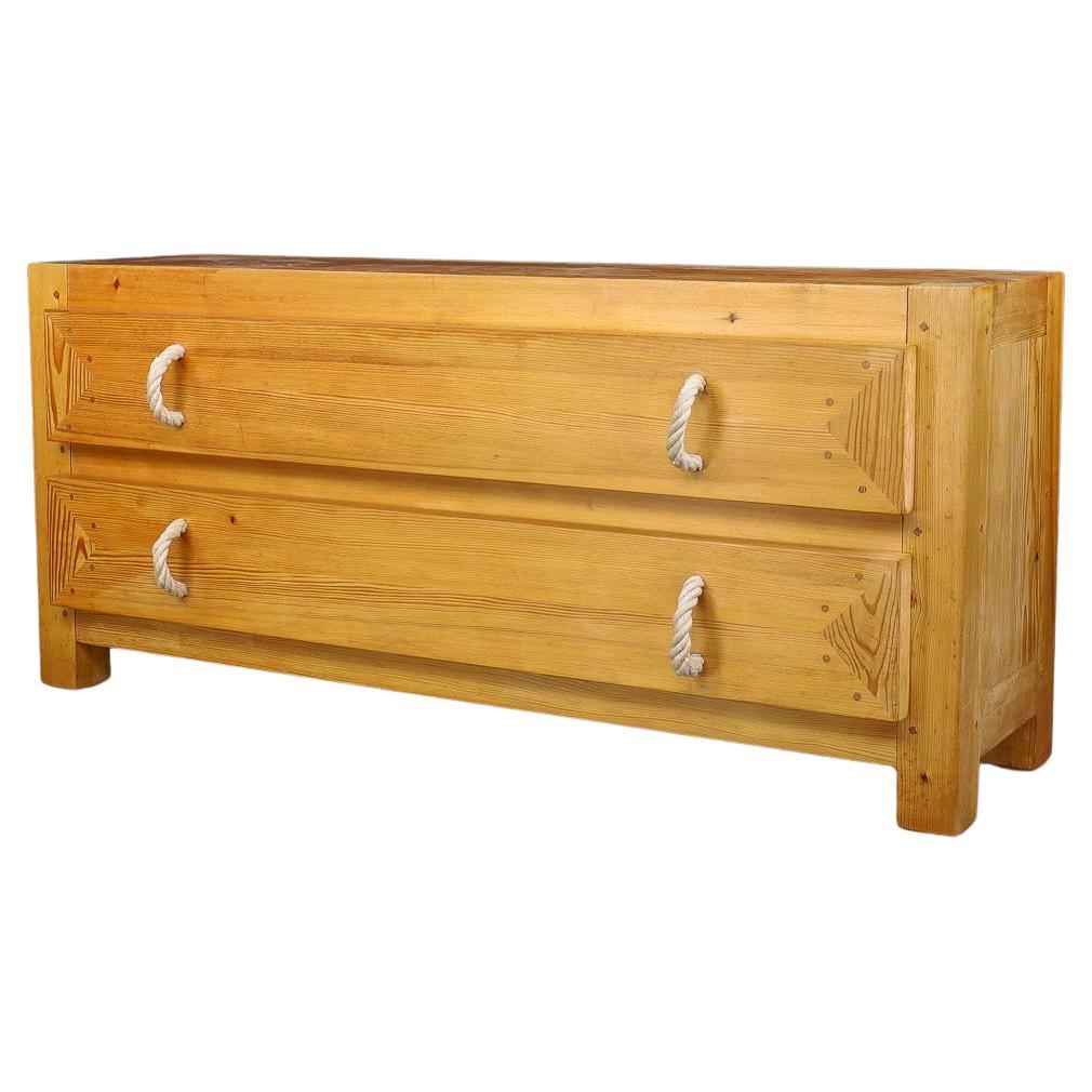 Mid-Century Modern Solid Pine Drawers Cabinet / Credenza, France, 1960s For Sale