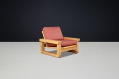 Mid-Century Modern Solid Pine Lounge Chair, France, 1970s