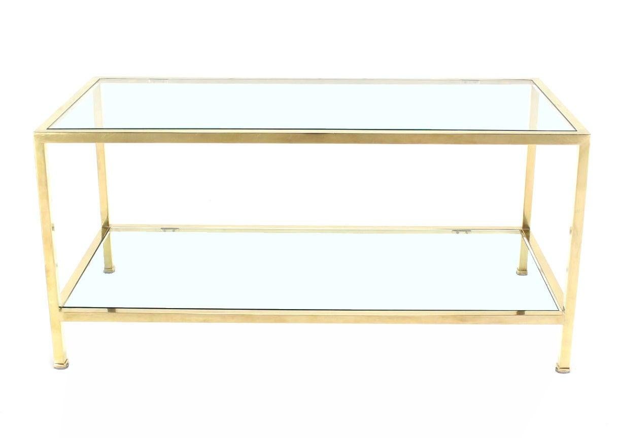 Very fine metal craftsmanship solid brass tube coffee table in style of Paul McCobb.